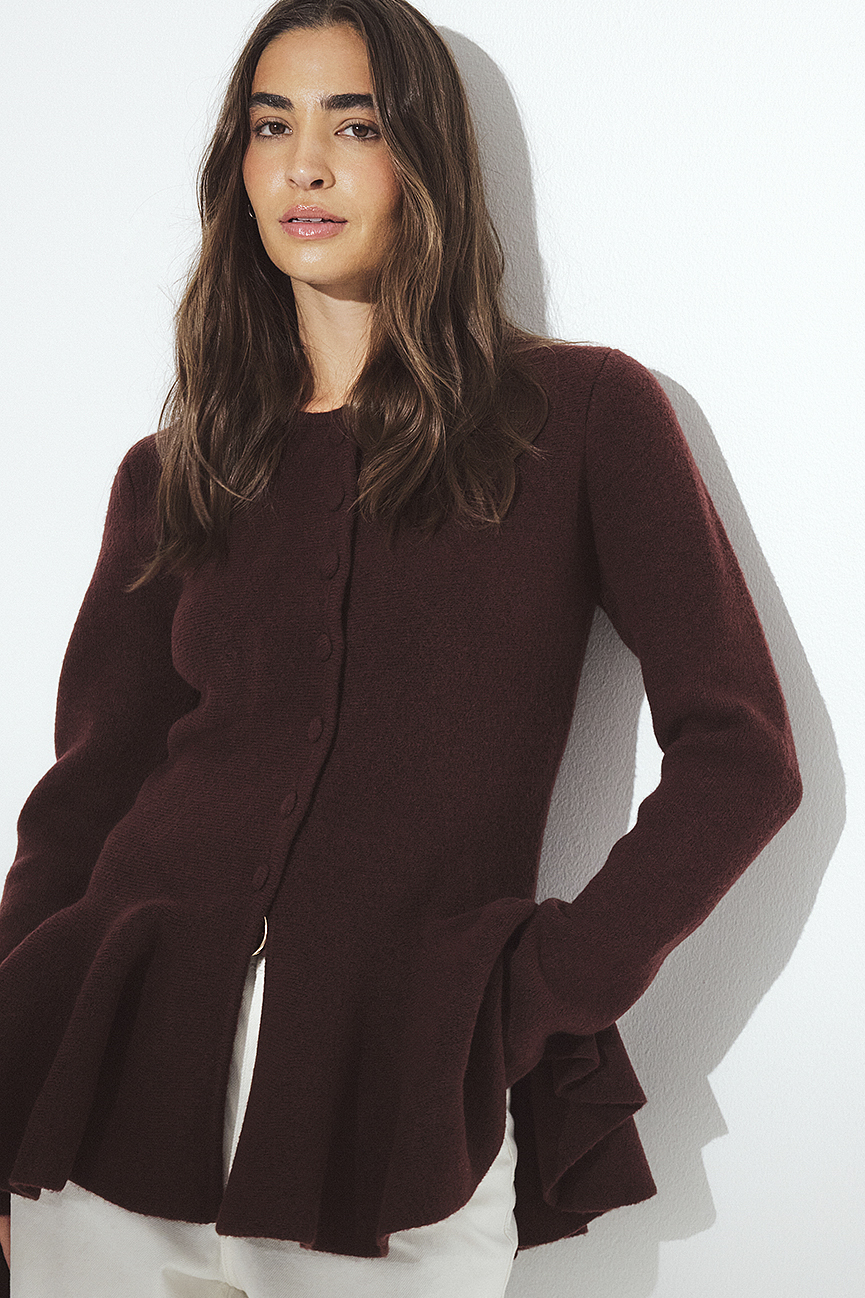 NA-KD Knitted Peplum Cardigan - Cardigans - Burgundy - XS (EU 32) - NA-KD / NAKD