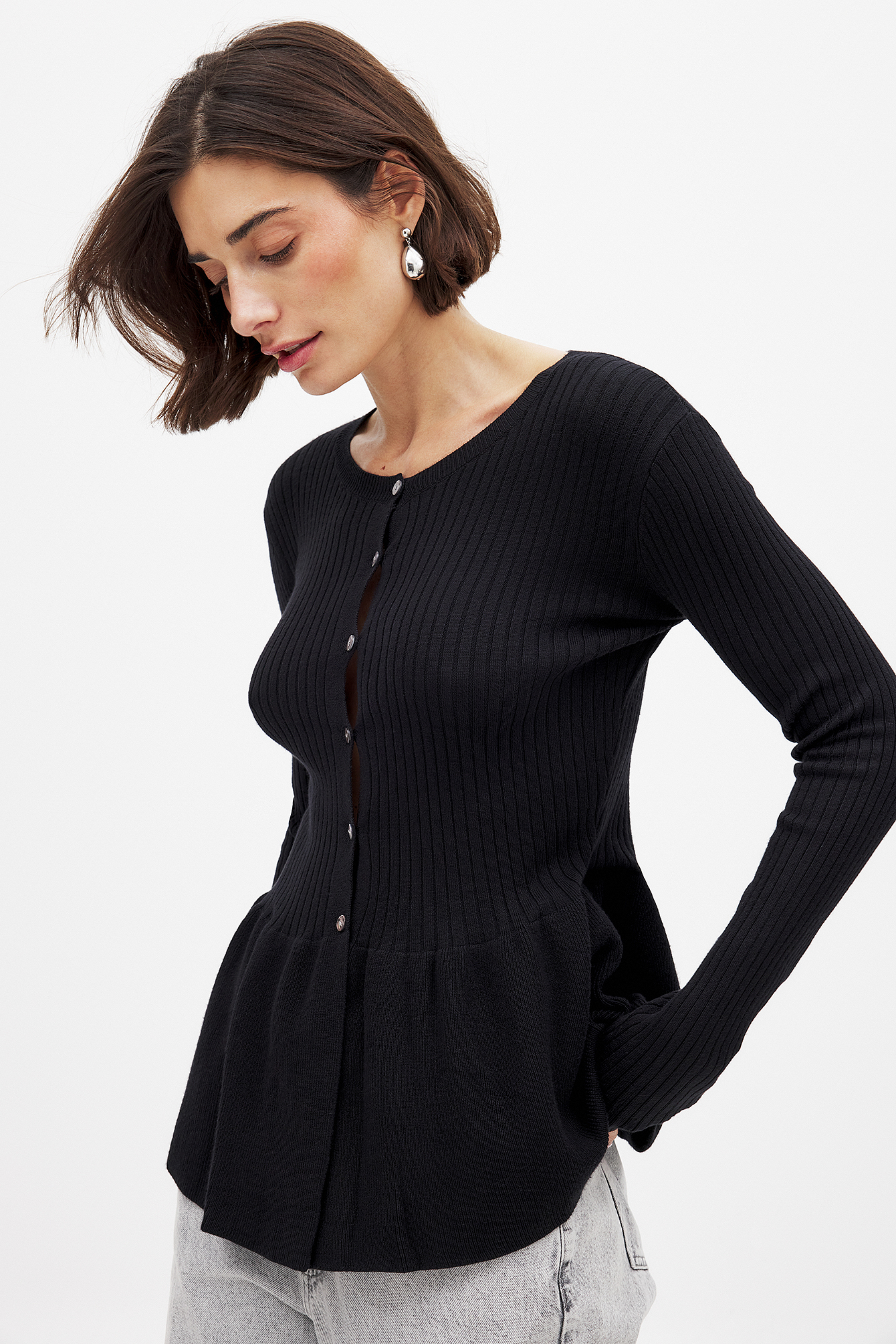Knitted Peplum Top Black | NA-KD