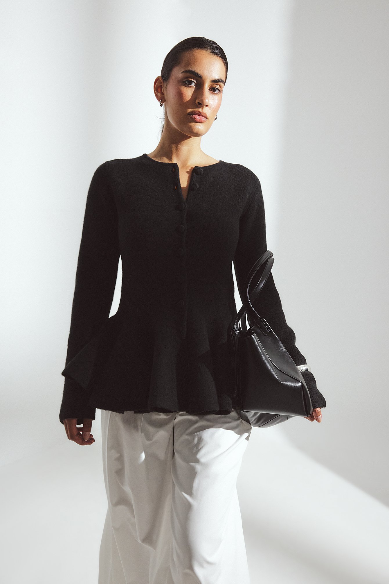 NA-KD Knitted Peplum Cardigan - Cardigans - Black - XS (EU 32) - NA-KD / NAKD