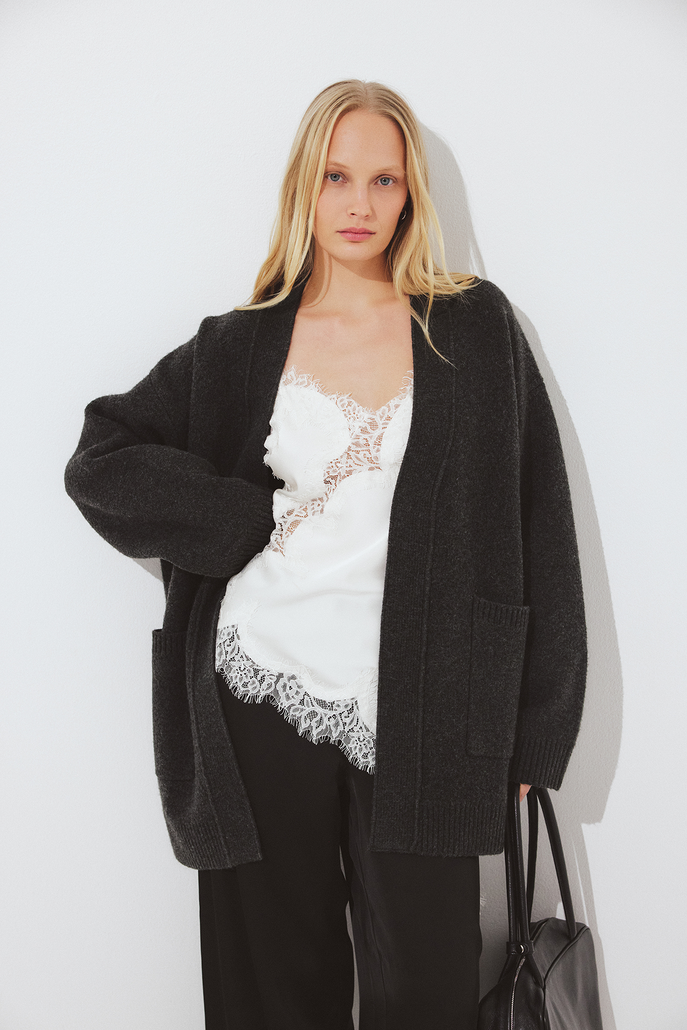 NA-KD Stickad kofta med ficka - Oversize Tröjor - Grå - S (EU 34-36) - NA-KD / NAKD