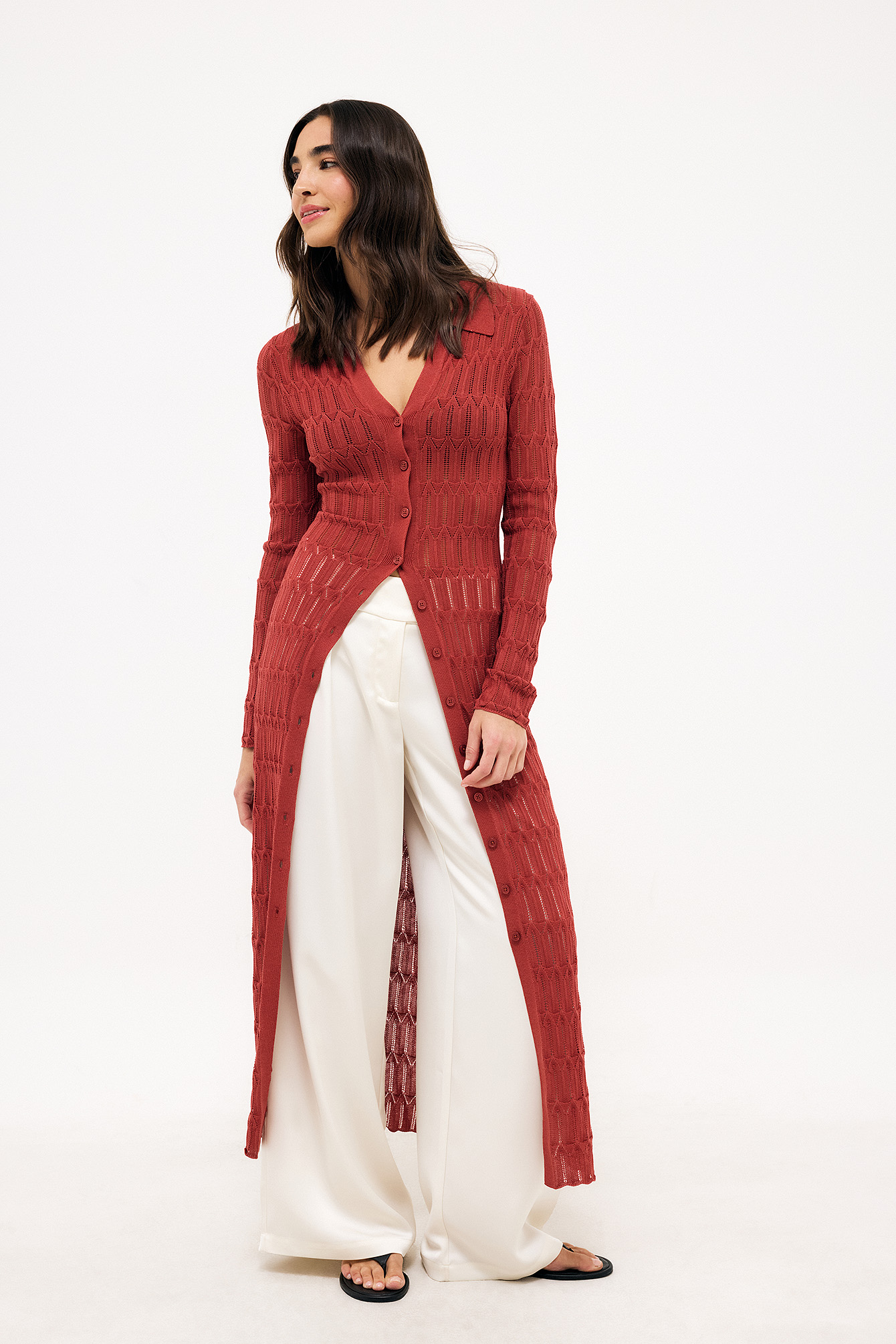 Vestido maxi tipo cárdigan de punto de aguja - Vestidos de punto - Red - L - NA-KD / NAKD