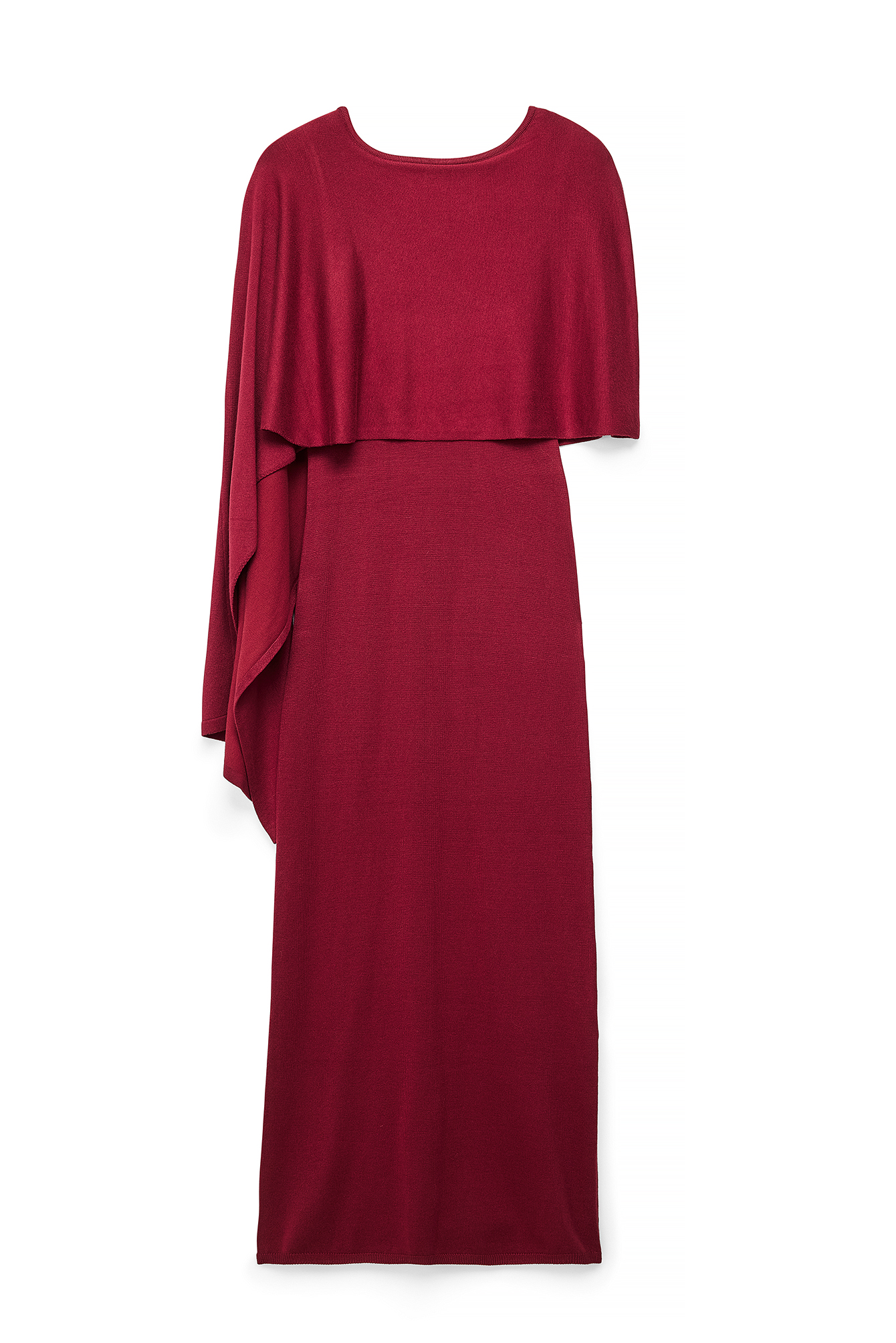 Red Knitted Poncho Midi Dress