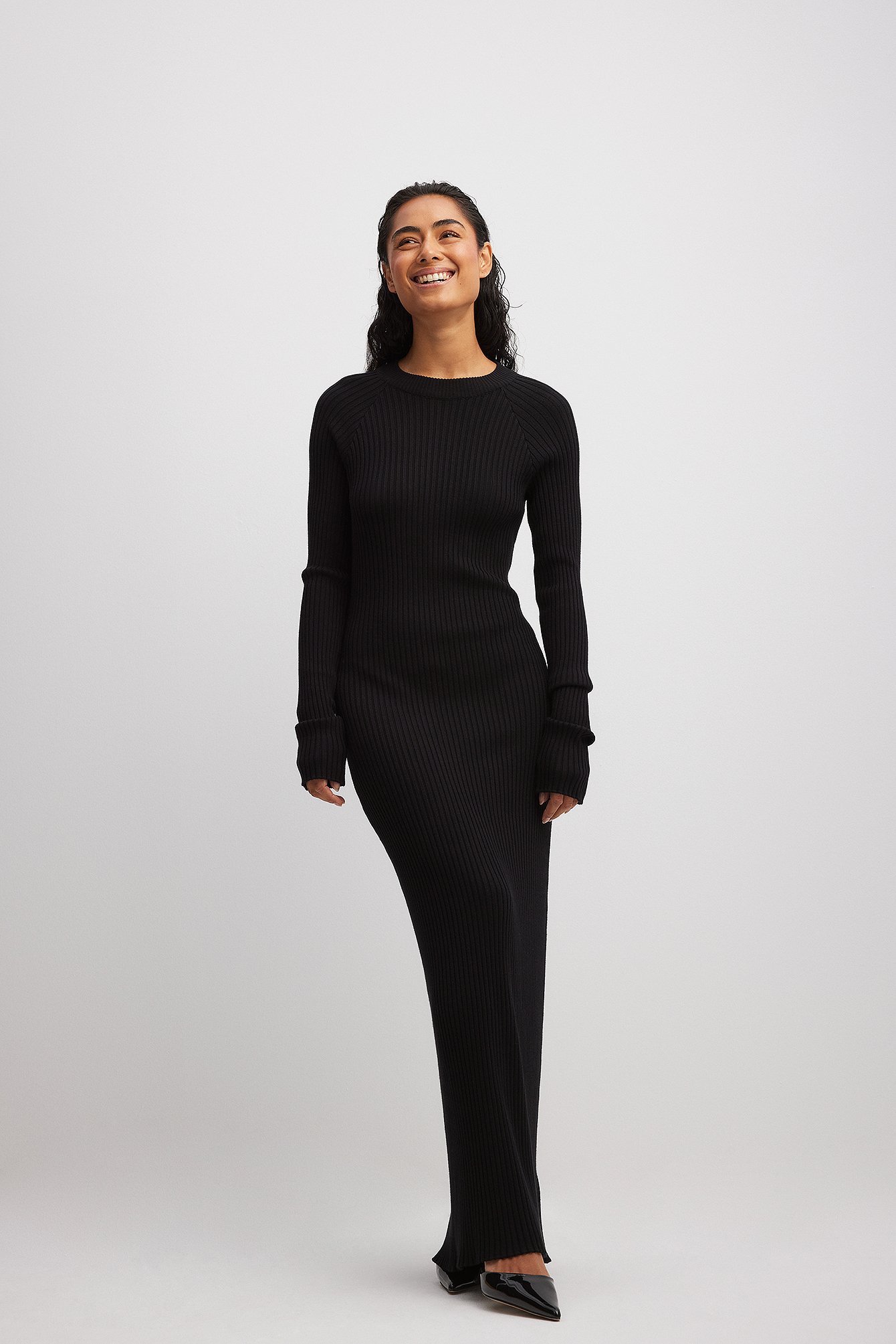 Knitted Ribbed Maxi Dress Black NA-KD