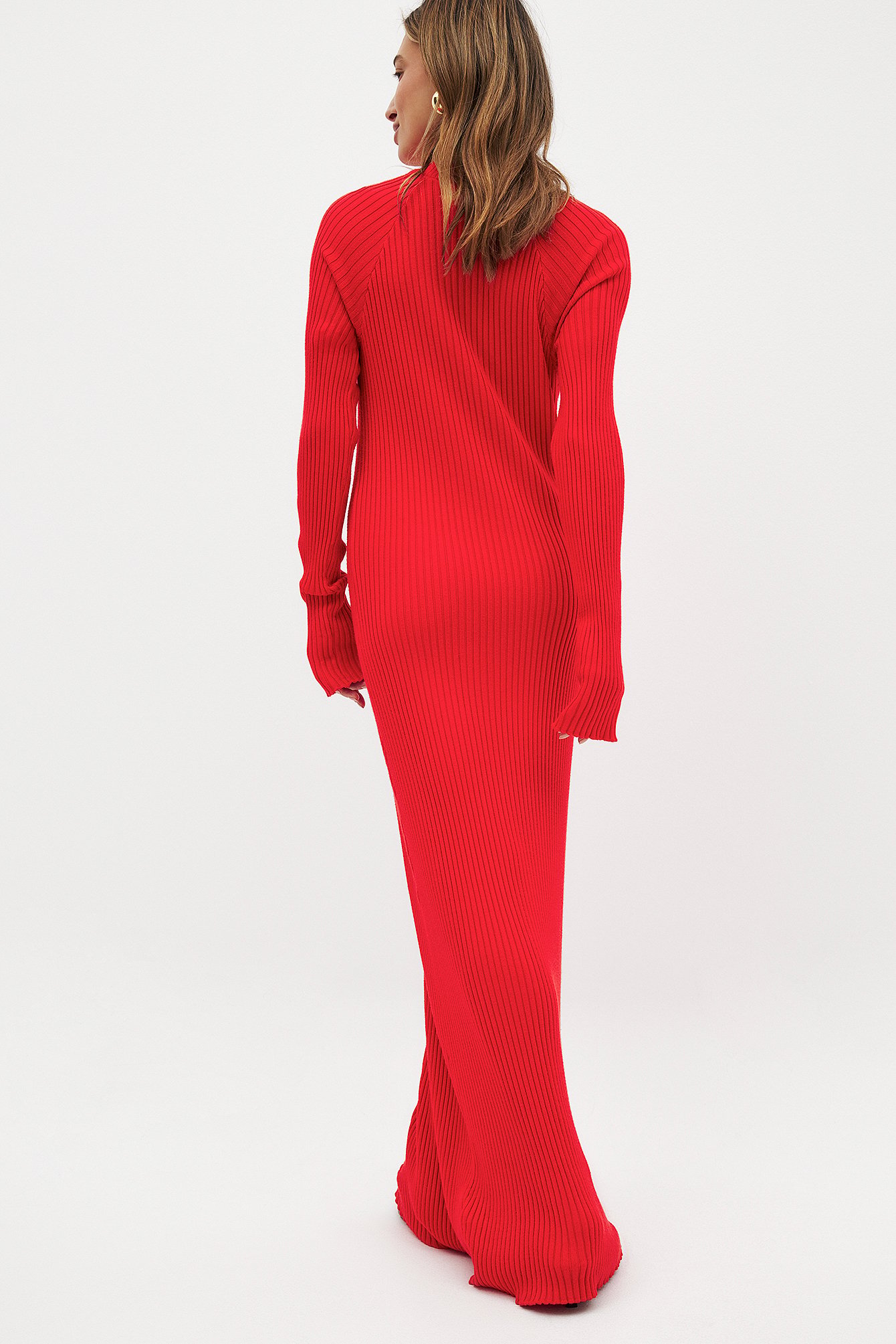 NA-KD Trend Knitted Ribbed Maxi Dress - Langærmede maxikjoler - Rød - X-Small - NA-KD / NAKD