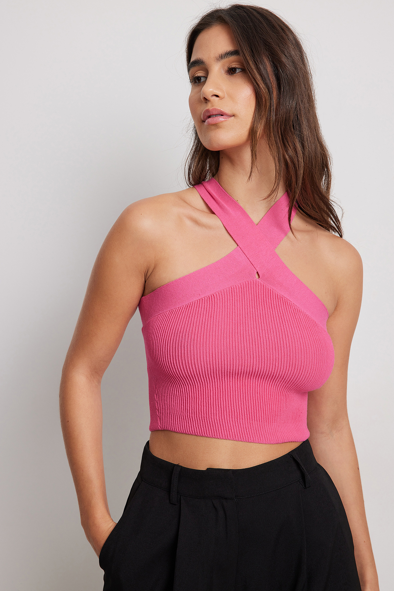 NA-KD Knitted Ribbed Singlet - Pink