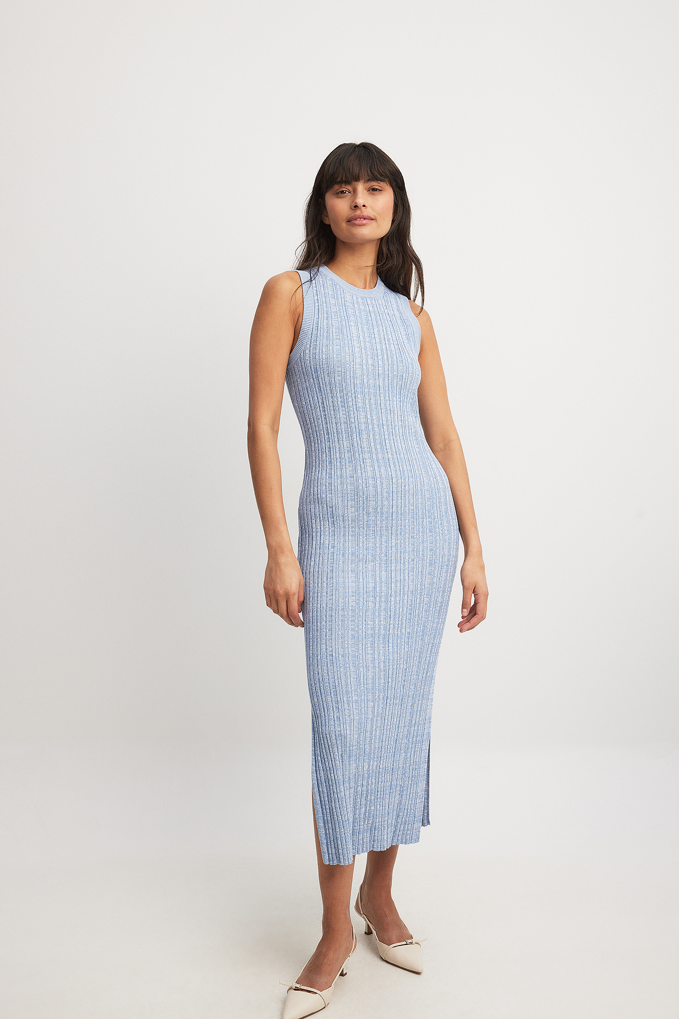 Women's Bubble Midi Dress - Y2K Patchwork Ribbed Tank Dress For Summer Beach Days