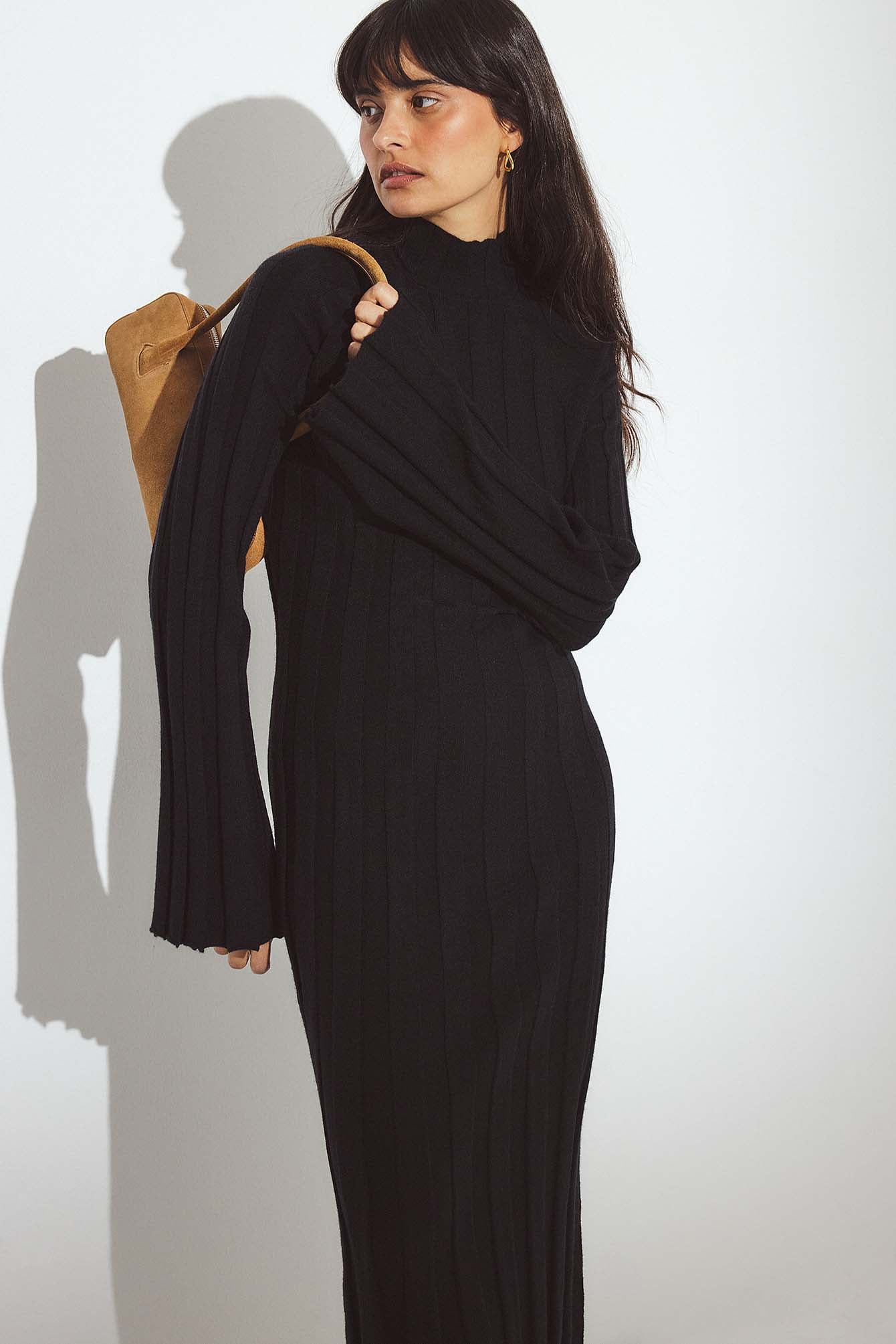 Knitted Ribbed Turtleneck Maxi Dress - Christmas Dresses - Black - XS - NA-KD / NAKD