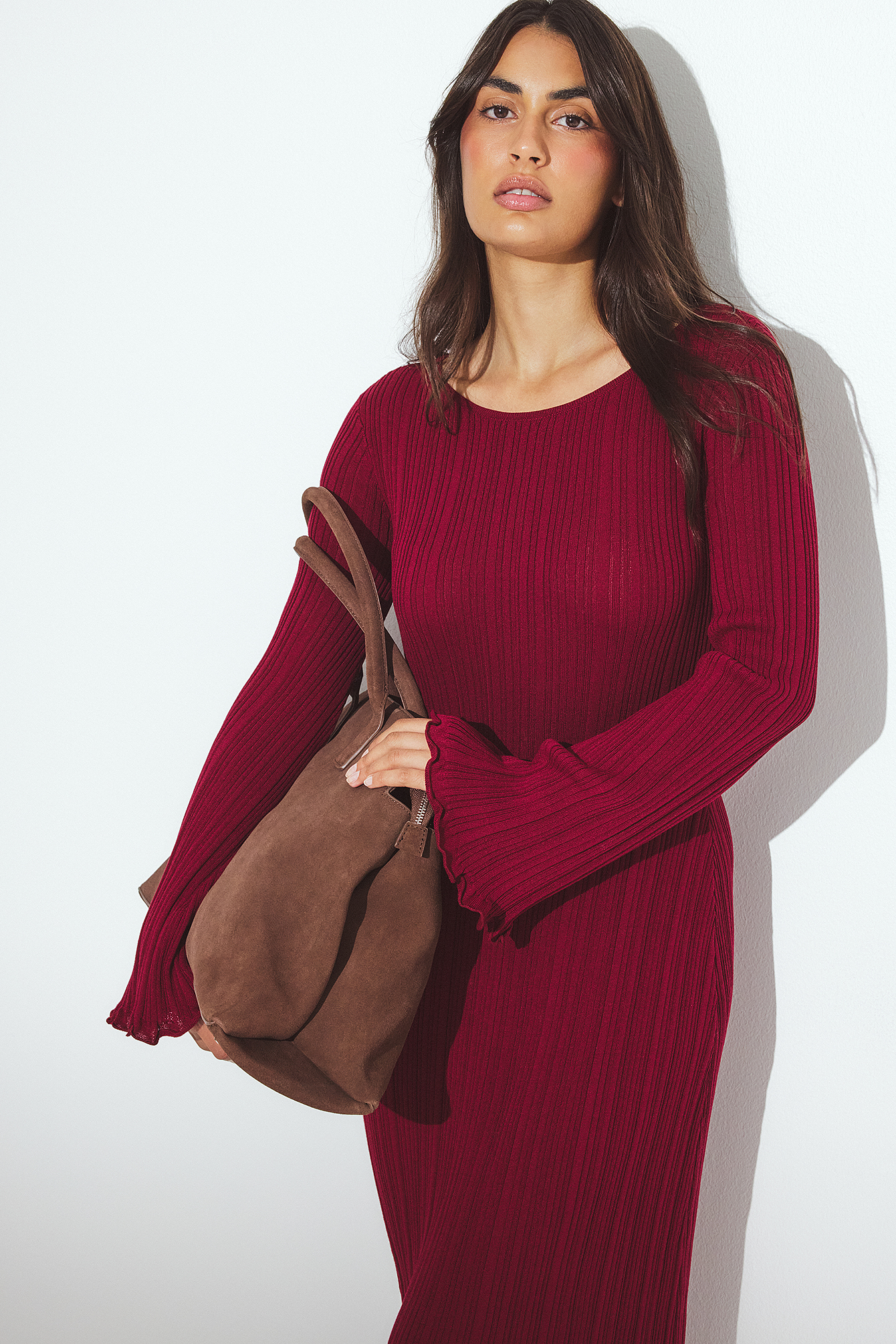 Knitted Combined Maxi Dress Red | NA-KD