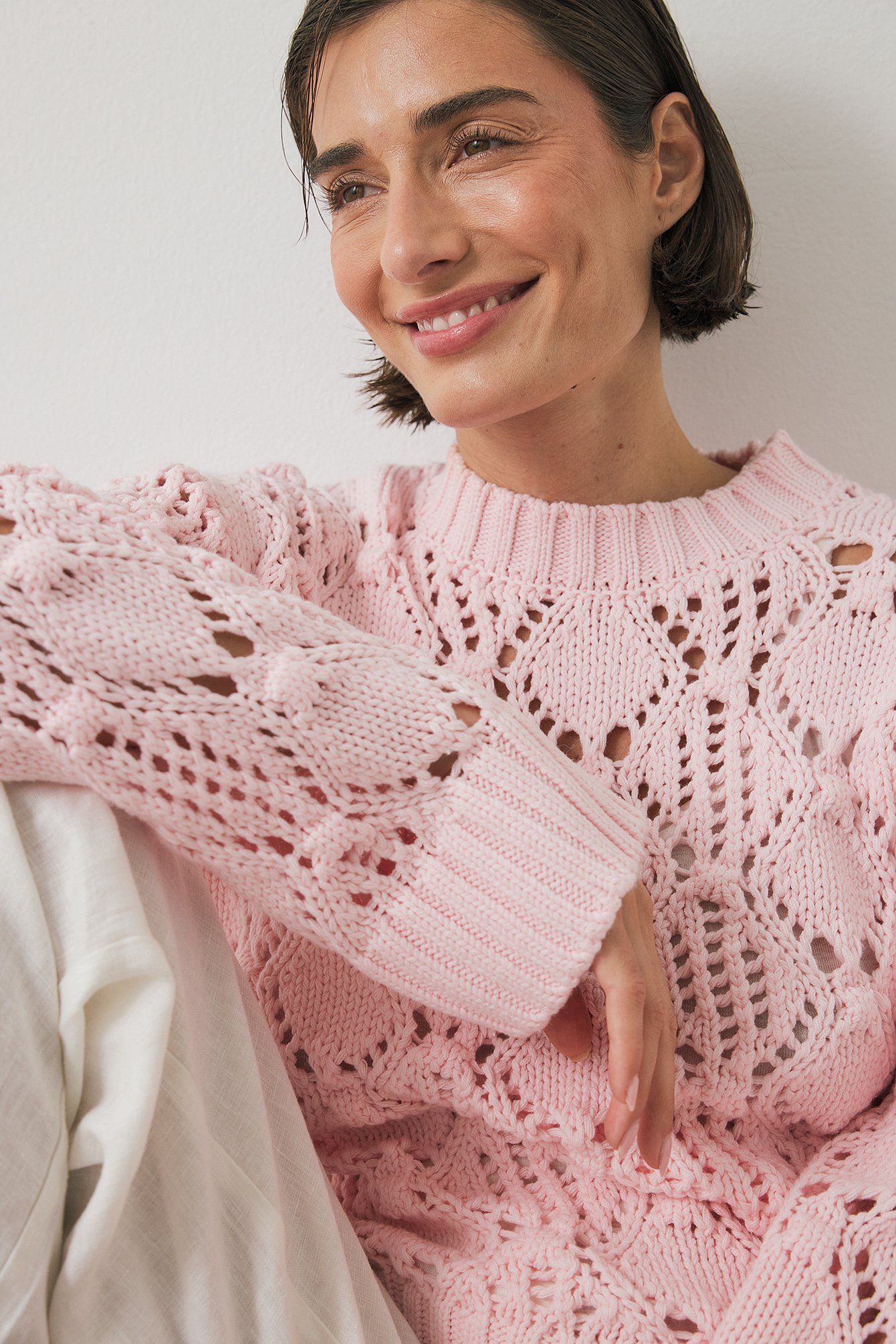 NA-KD Strickpullover mit Rundhalsausschnitt - Oversize Pullover - Rosa - S (EU 34-36) - NA-KD / NAKD