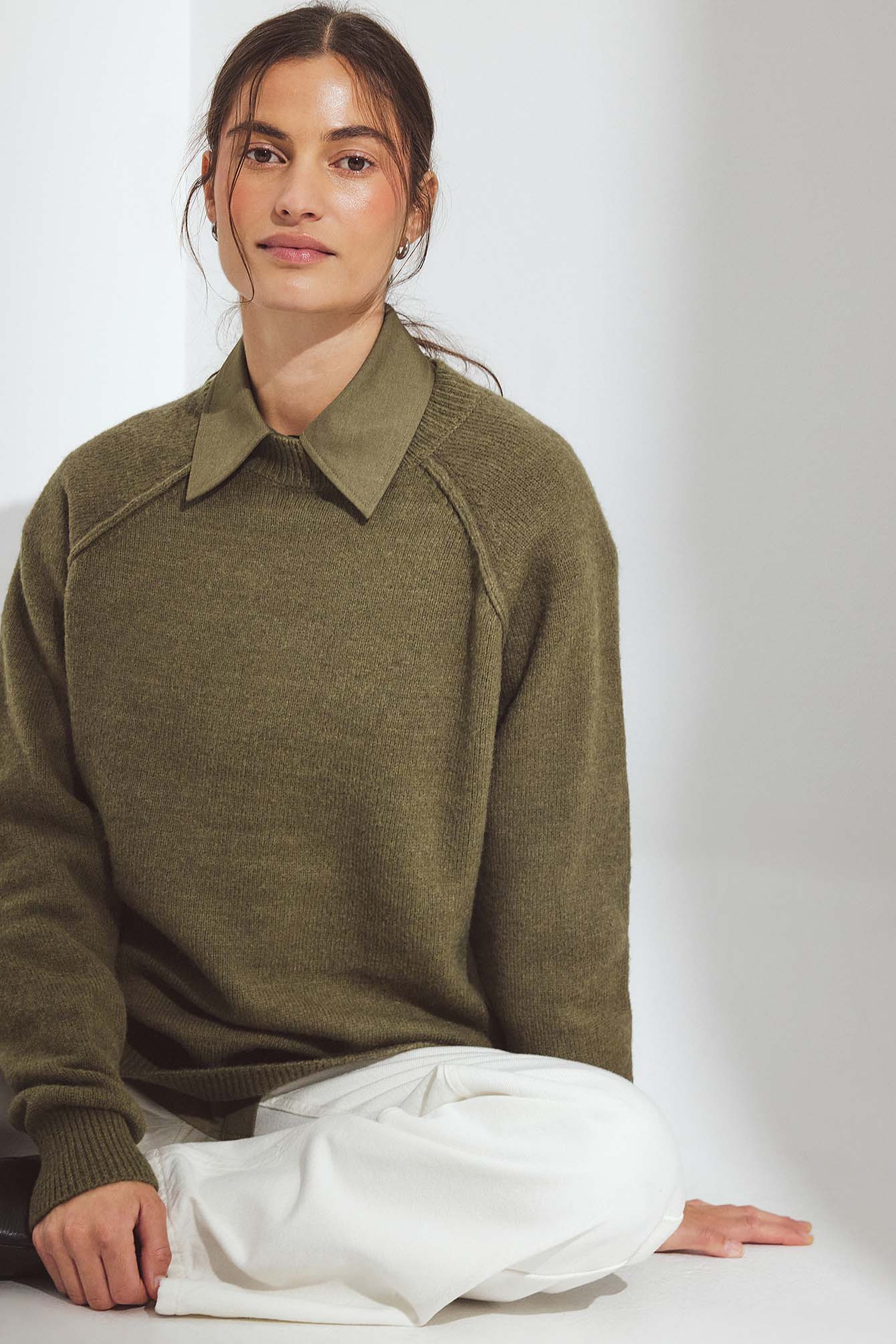 Knitted Round Neck Wool Blend Sweater - Oversized Sweaters - Green - XS - NA-KD / NAKD