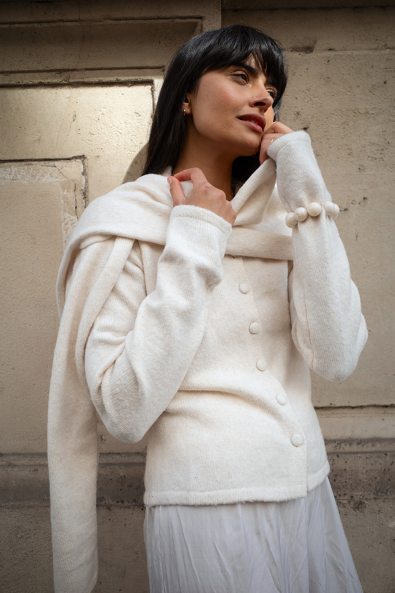 Knitted Scarf Detail Cardigan Offwhite | NA-KD