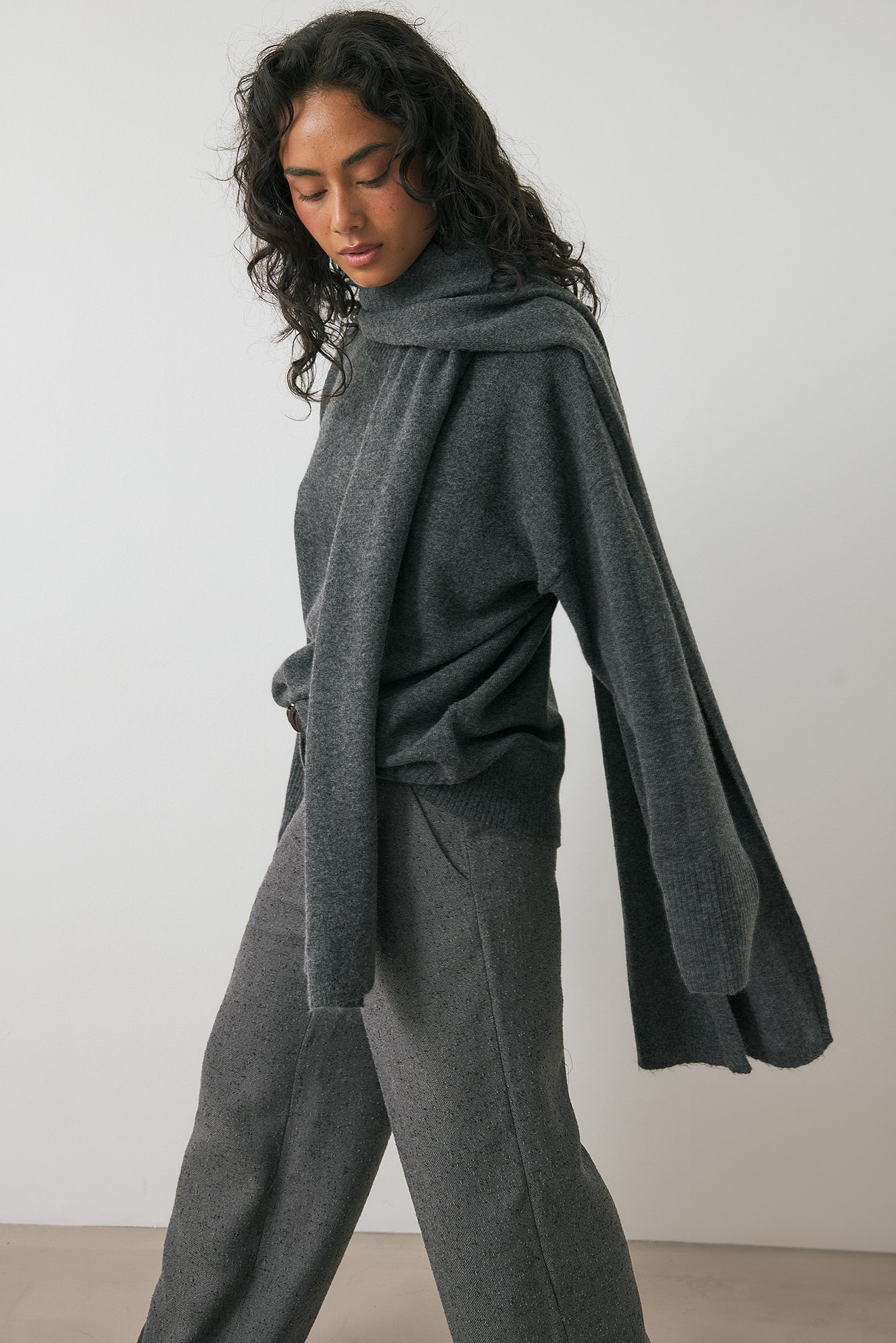 NA-KD Gebreide trui met sjaaldetail - Oversized Truien - Grijs - XS - NA-KD / NAKD