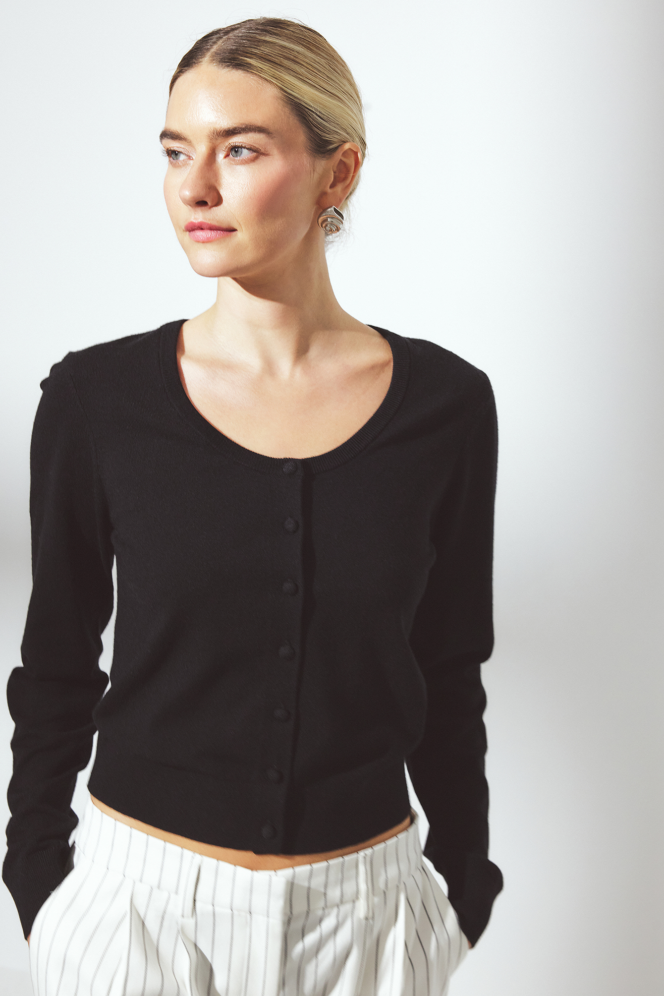 NA-KD Cardigan en maille à encolure dégagée - Gilets - Noir - L (EU 42-44) - NA-KD / NAKD