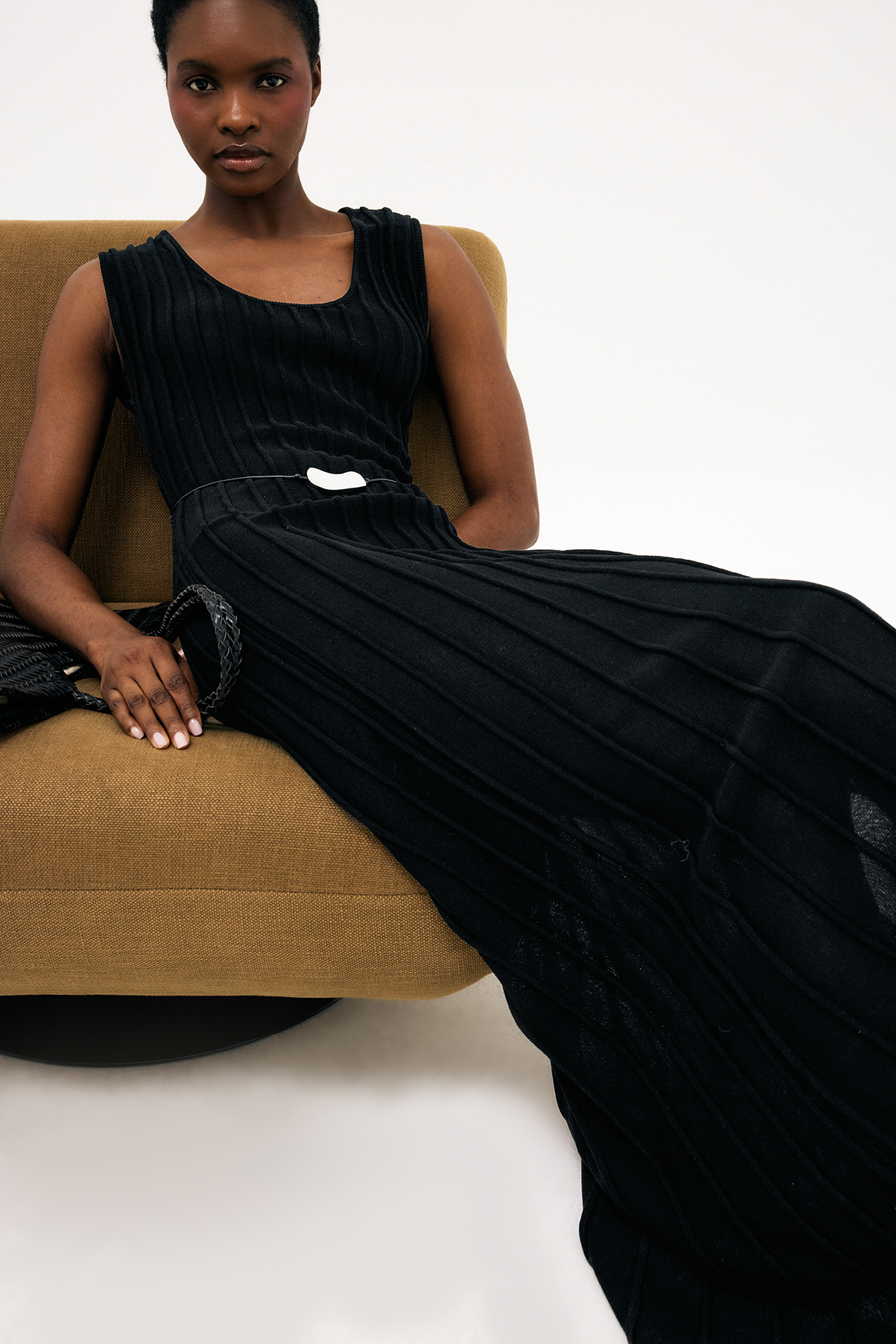 Knitted Scoop Neck Rib Maxi Dress Black | NA-KD