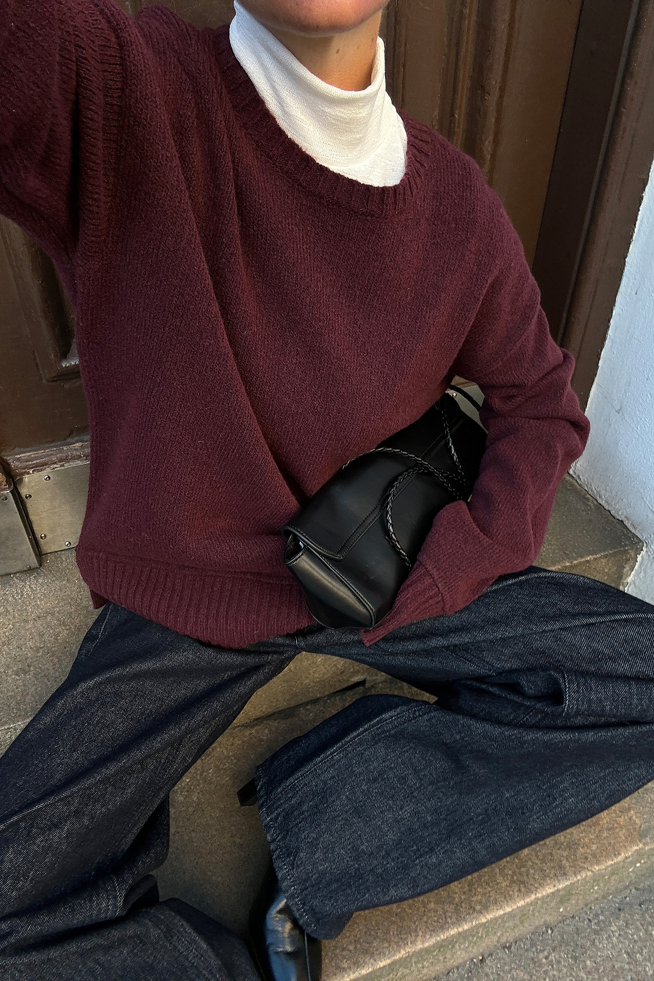 NA-KD Stickad tröja i ullblandning med sömdetalj - Oversize Tröjor - Burgundy - XL (EU 46) - NA-KD / NAKD