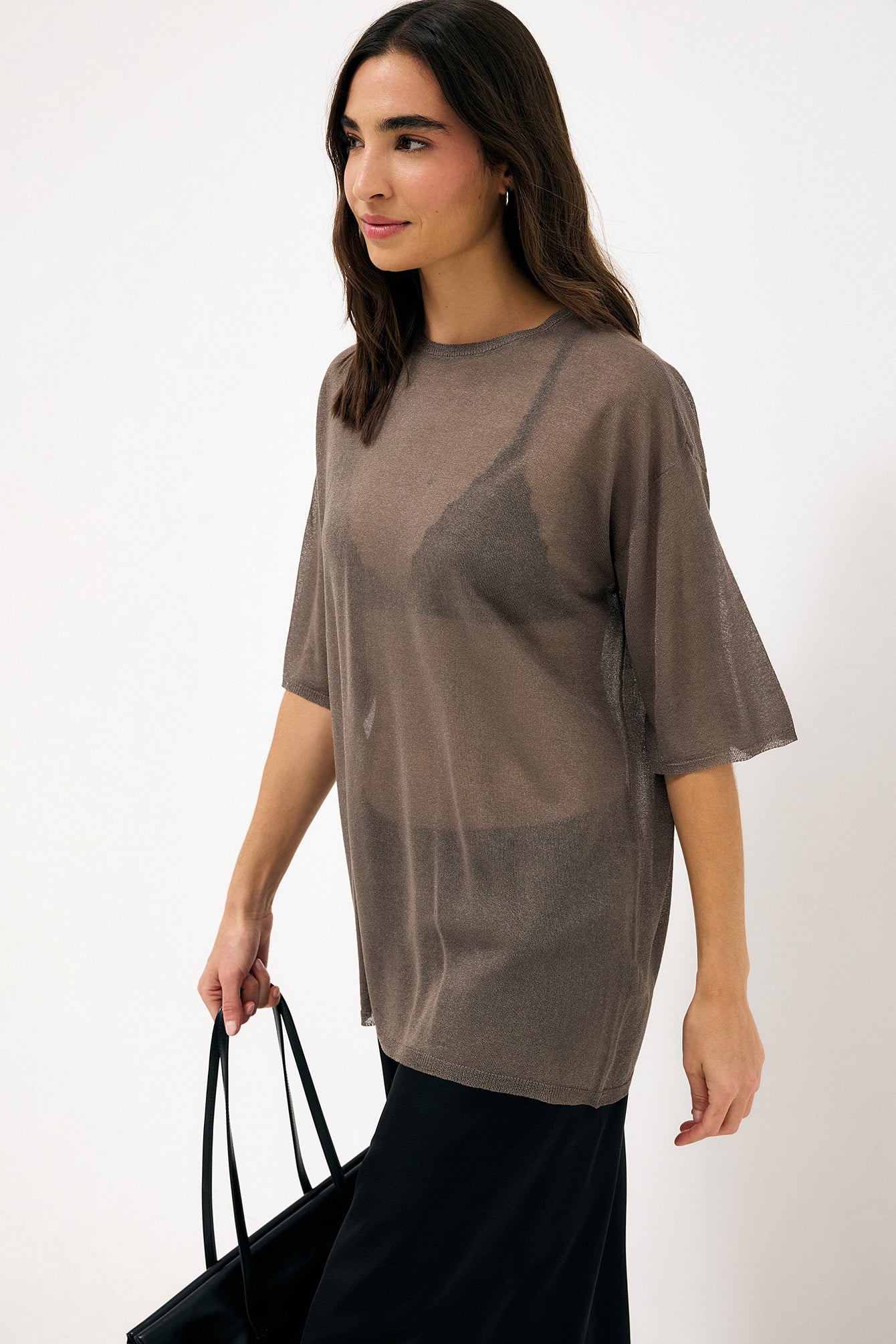 gestricktes, transparentes Oberteil - T-Shirts - Braun - M - NA-KD / NAKD