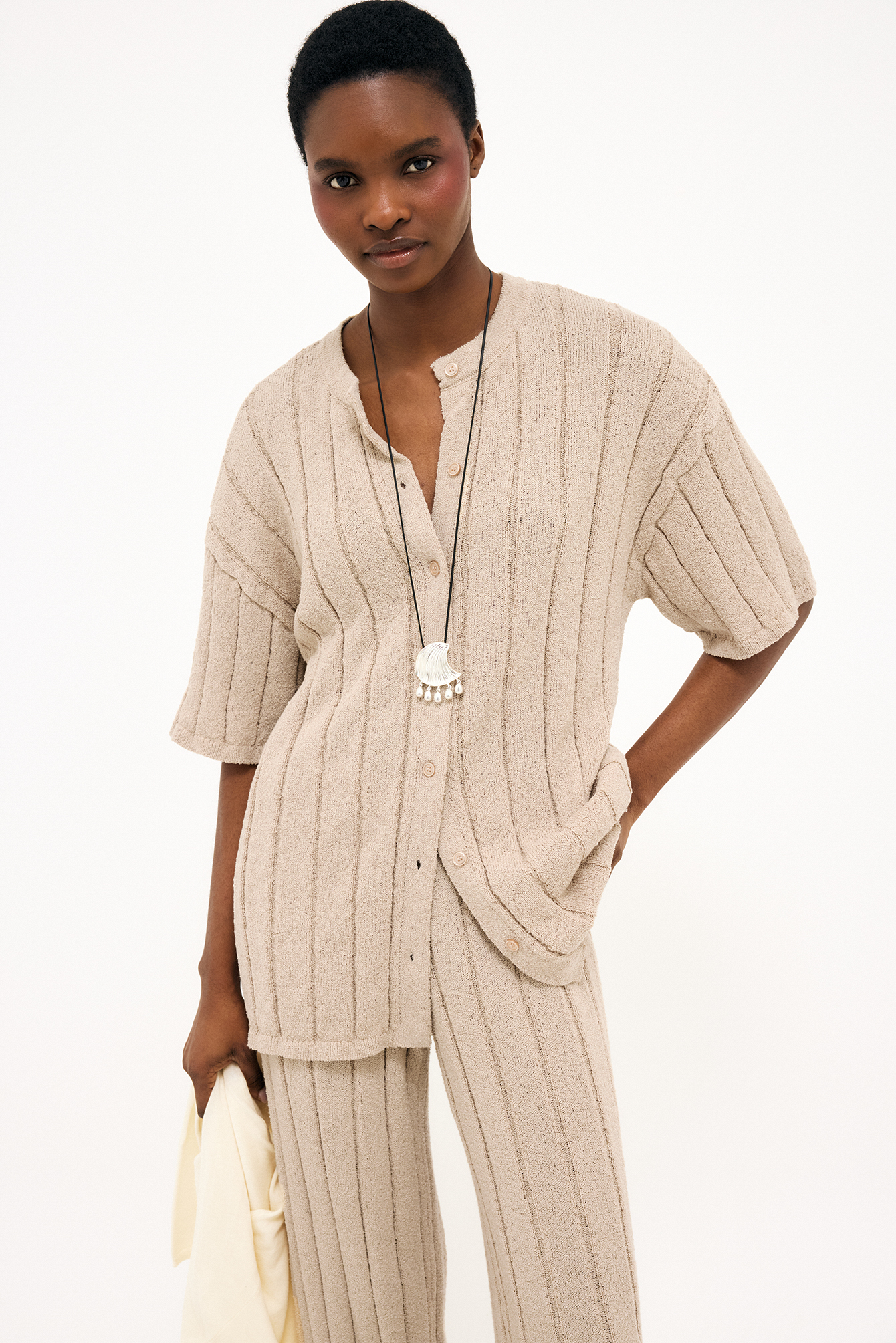 Knitted Short Sleeve Cardigan - Cardigans - Beige - XS - NA-KD / NAKD