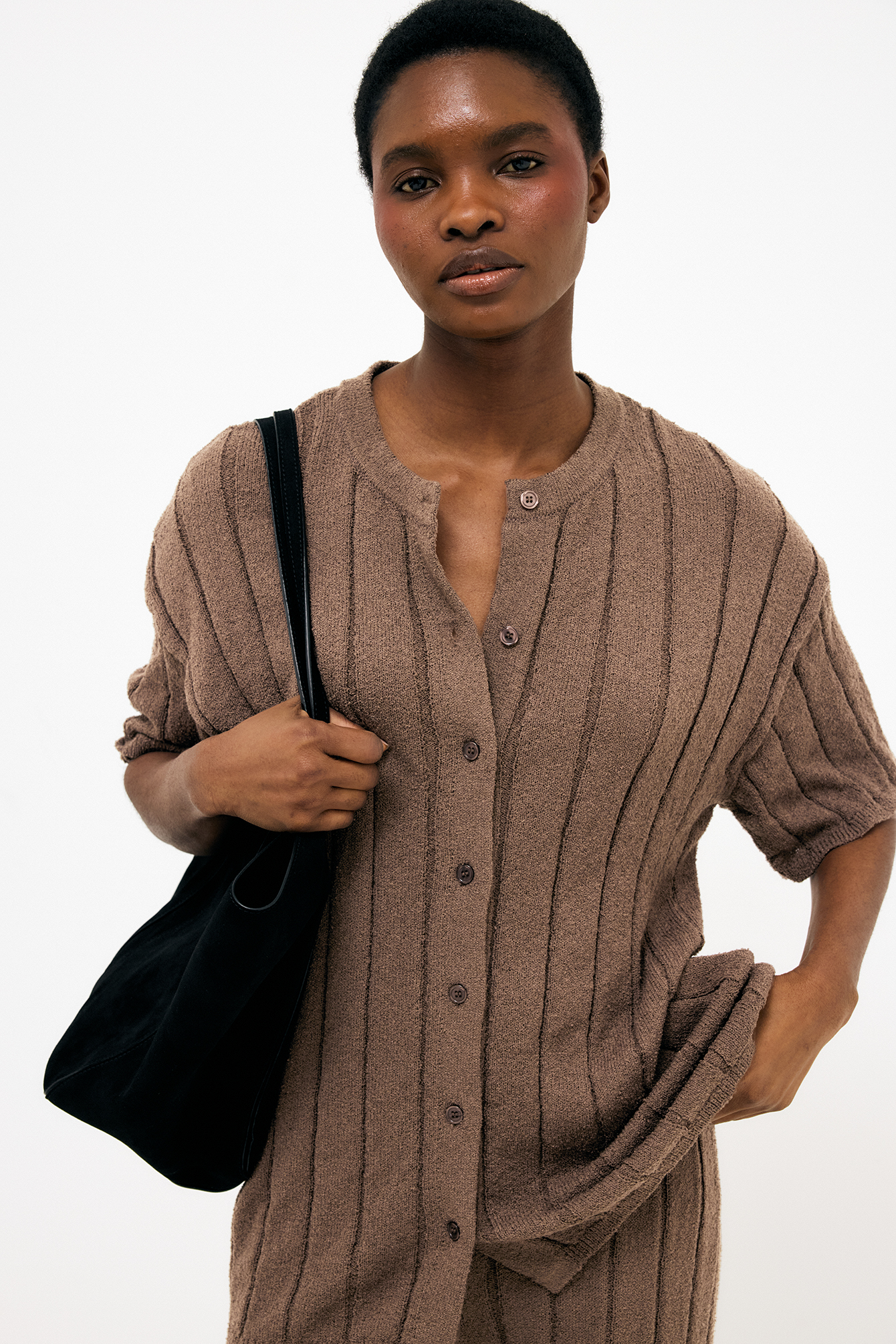 Knitted Short Sleeve Cardigan - Cardigans - Brown - XS - NA-KD / NAKD