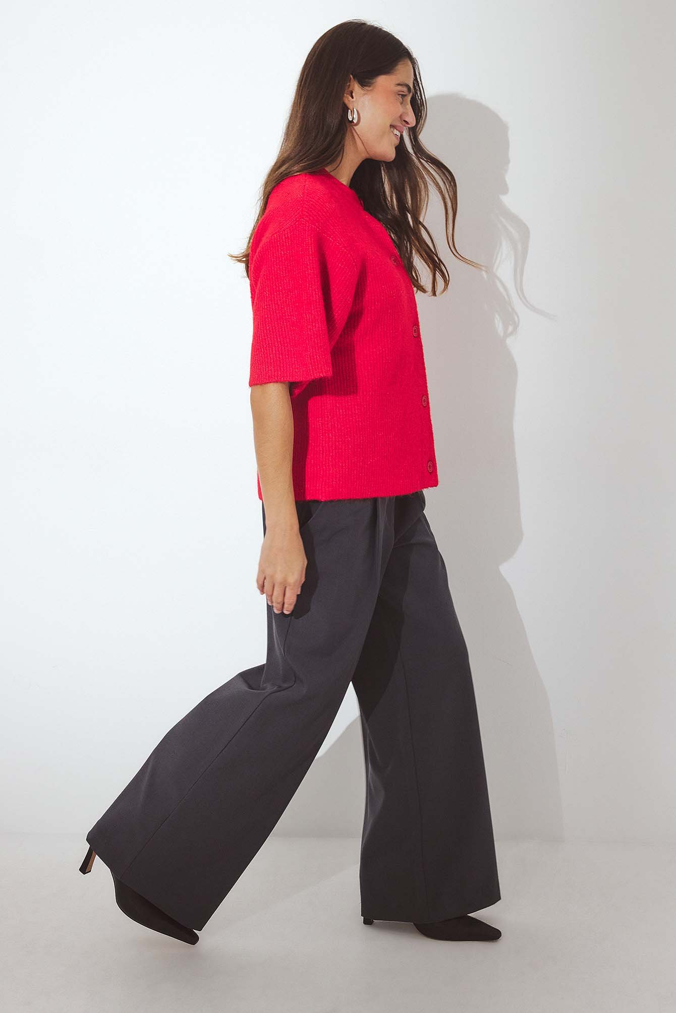 Cardigan en maille à manches courtes Rouge