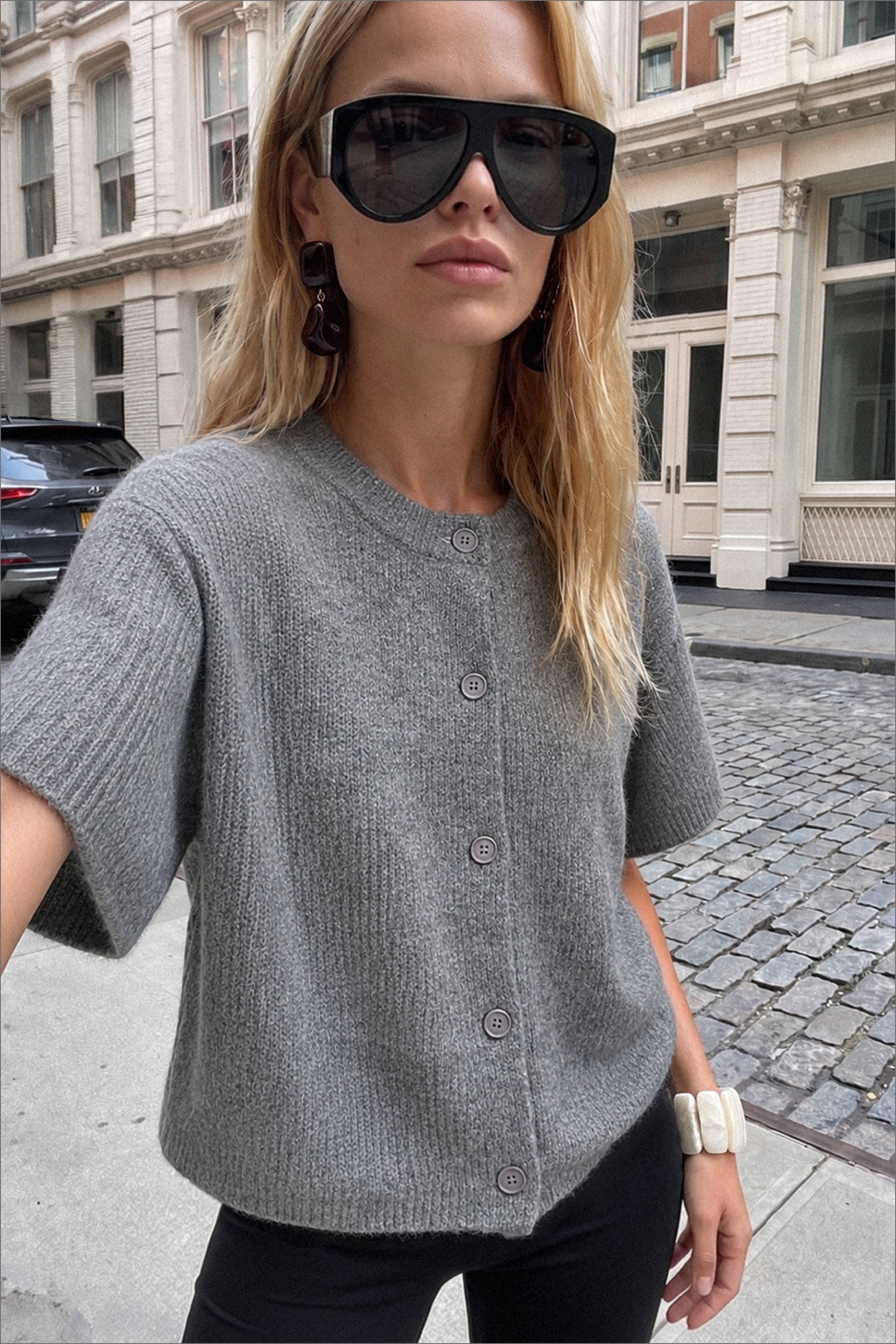 Cardigan en maille à manches courtes - Pulls Oversize - Gris - XL - NA-KD / NAKD