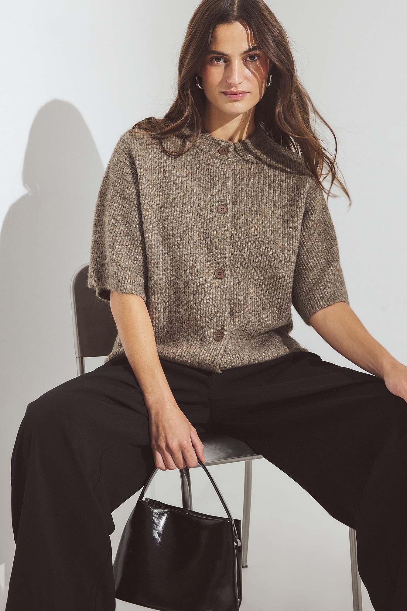 NA-KD Cardigan en maille à manches courtes - Pulls Oversize - Brun - S (EU 34-36) - NA-KD / NAKD