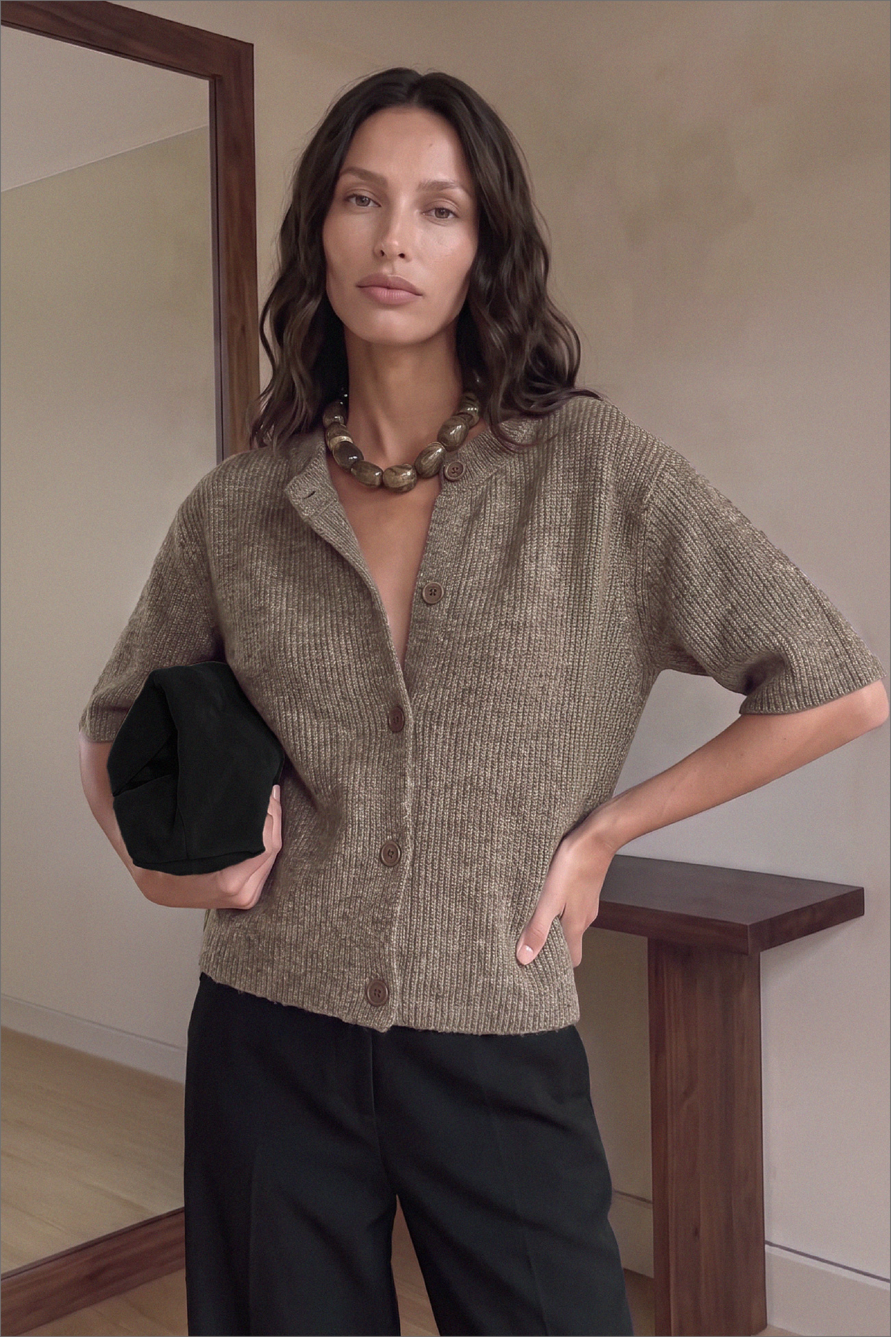 Knitted Short Sleeve Cardigan Brown | NA-KD