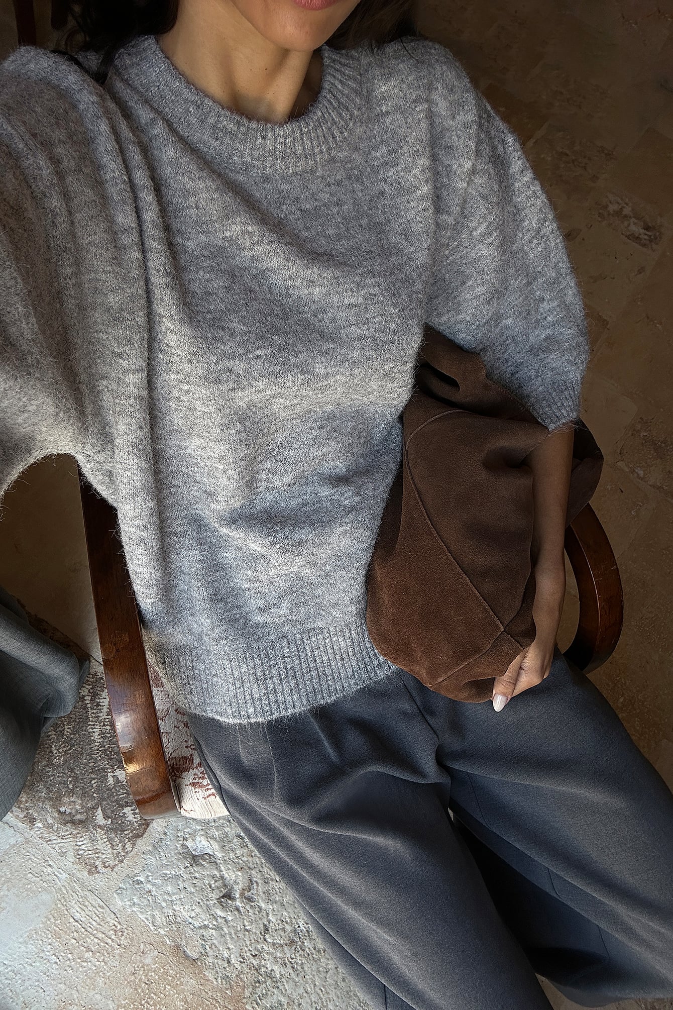 Knitted short sleeve sweater