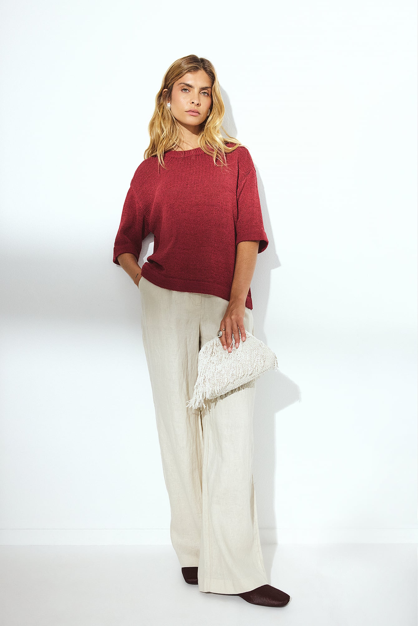 Knitted short sleeve sweater