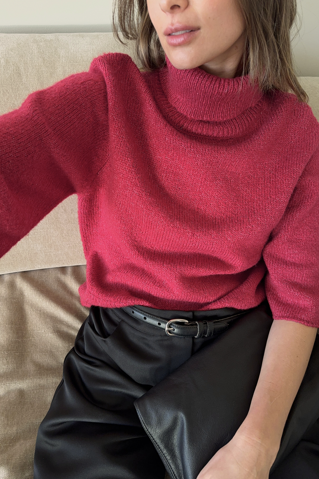 Knitted Short Sleeve Wool Blend Sweater Red | NA-KD