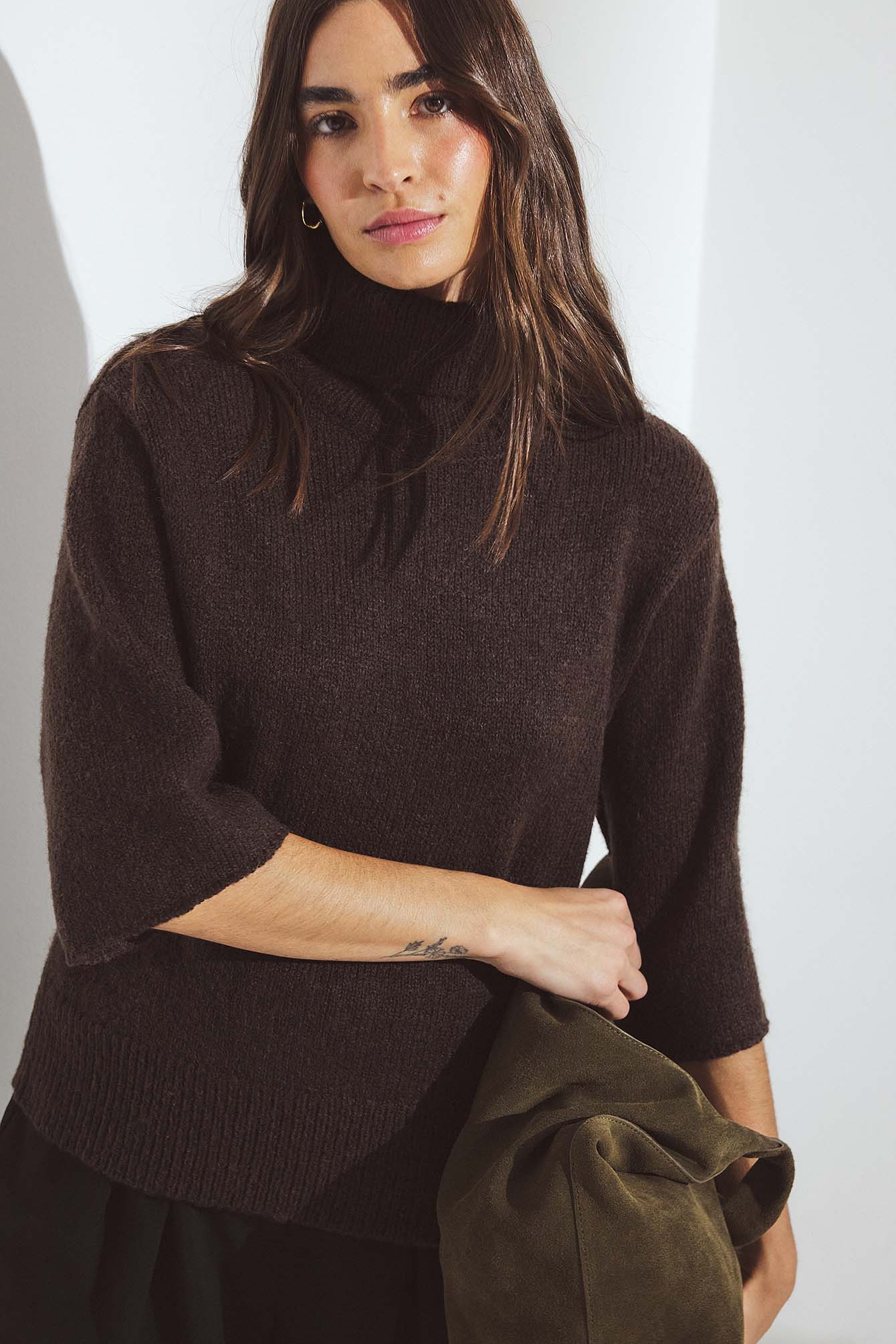 Short sleeve wool blend sweater