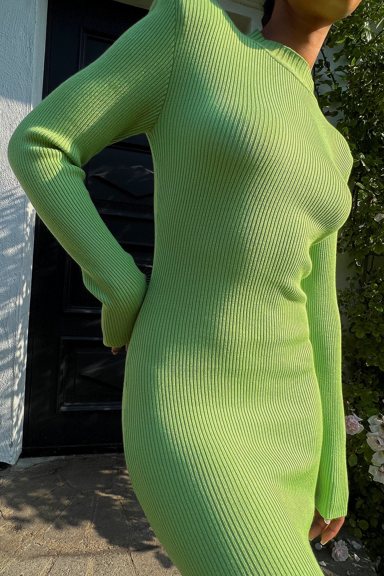 Green Strikket maxikjole med skulderputer