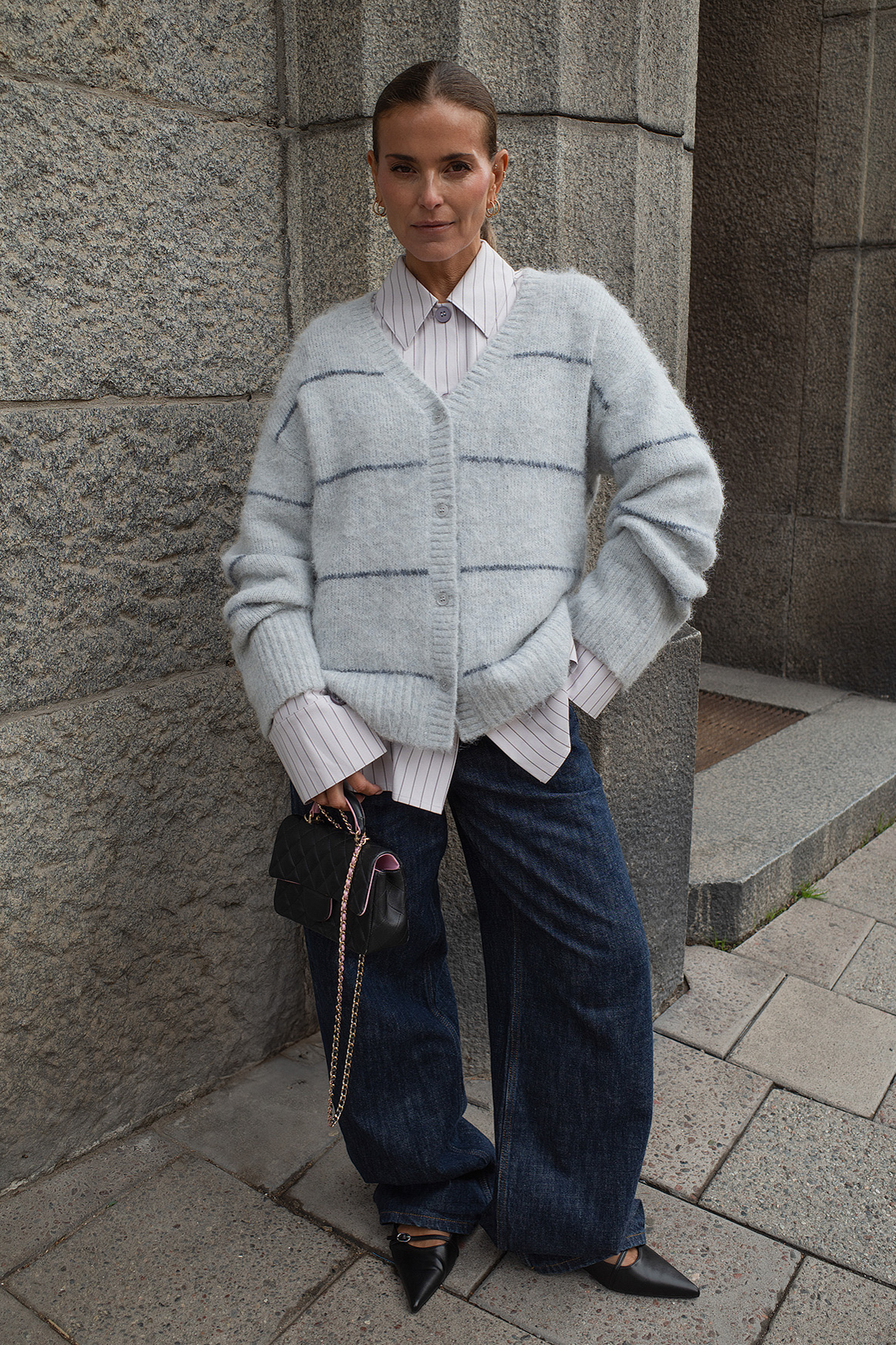 Janka Polliani x NA-KD - Strikket cardigan med striper - Strikkegensere - Blå,Stripe - XS (EU 32) - NA-KD / NAKD