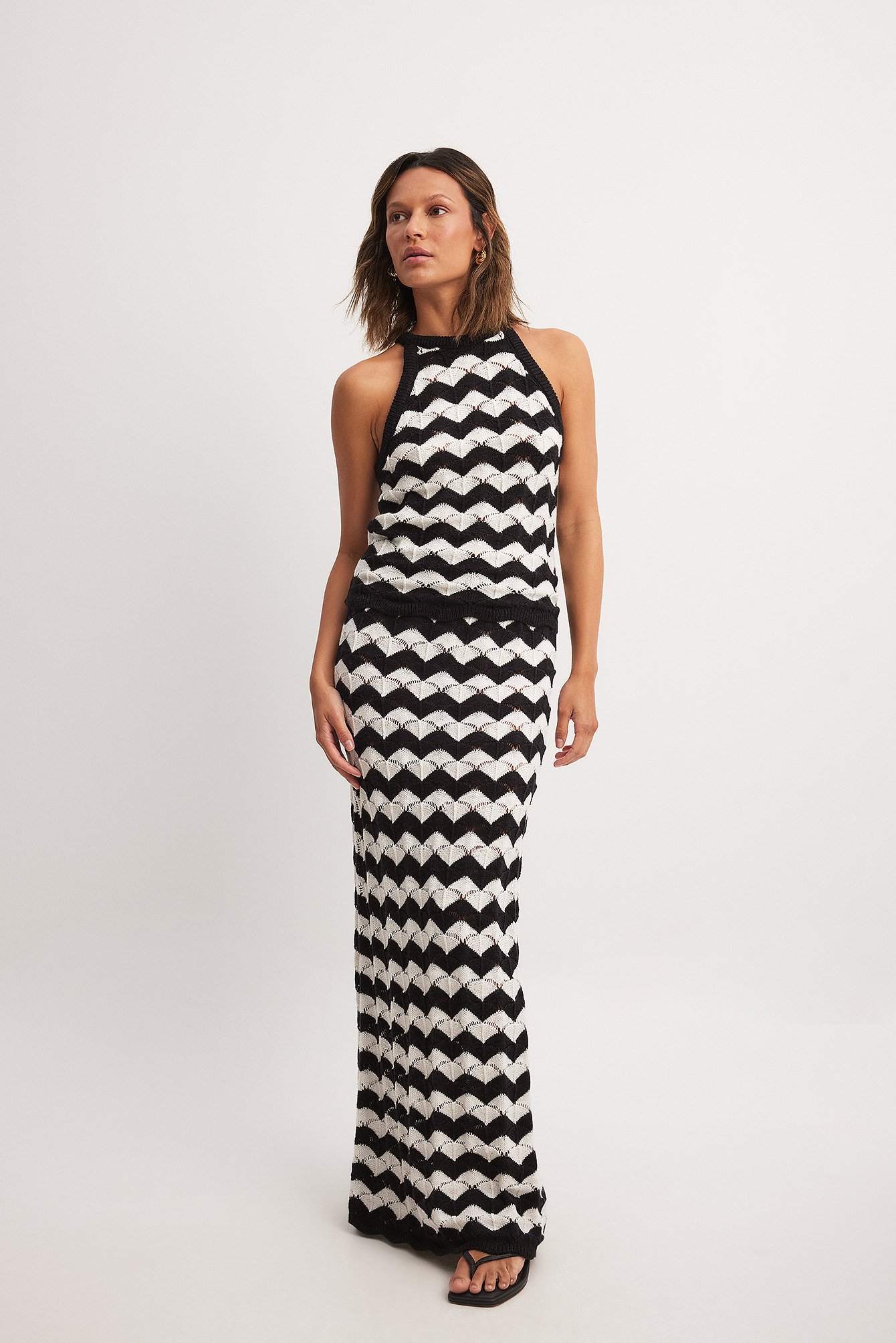 Striped knitted maxi skirt