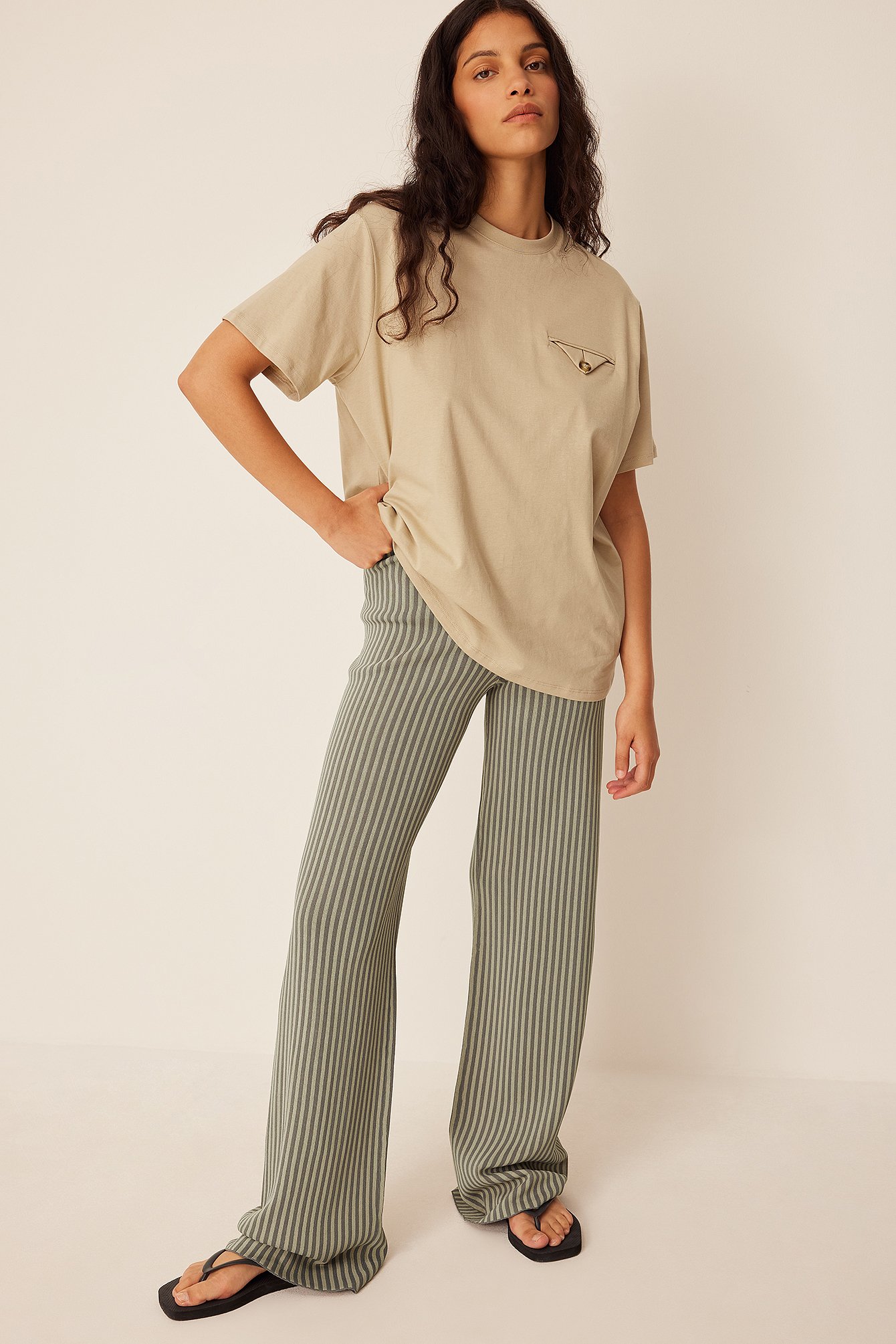 Grey Blue Stripe Knitted Striped Trousers