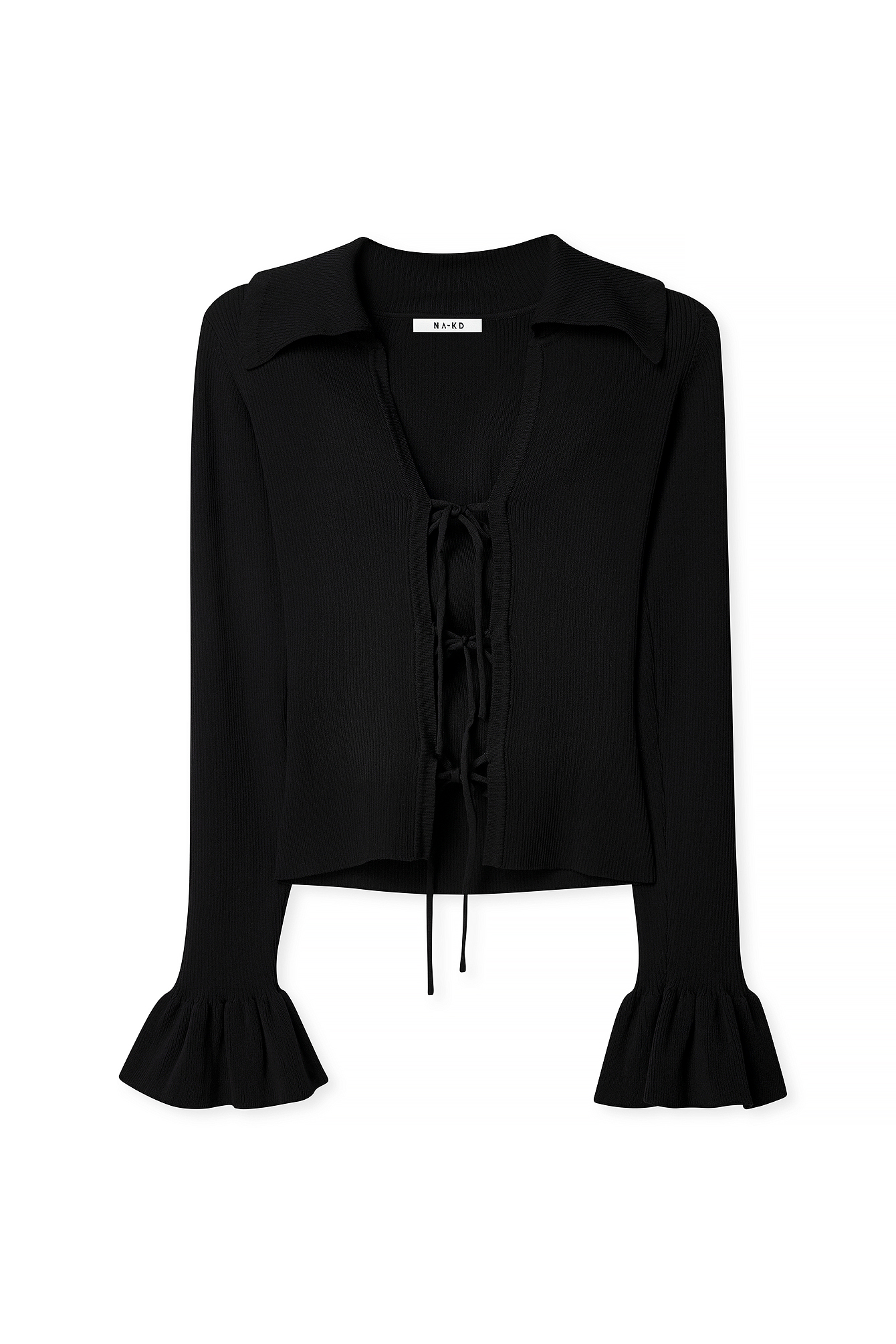 Open Back Lace Detail Knitted Top Black | NA-KD