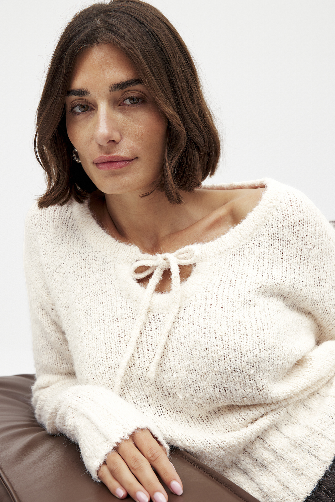Knitted Tie Detail Sweater Offwhite NA KD knitted-tie-detail-sweater-offwhite-na-kd