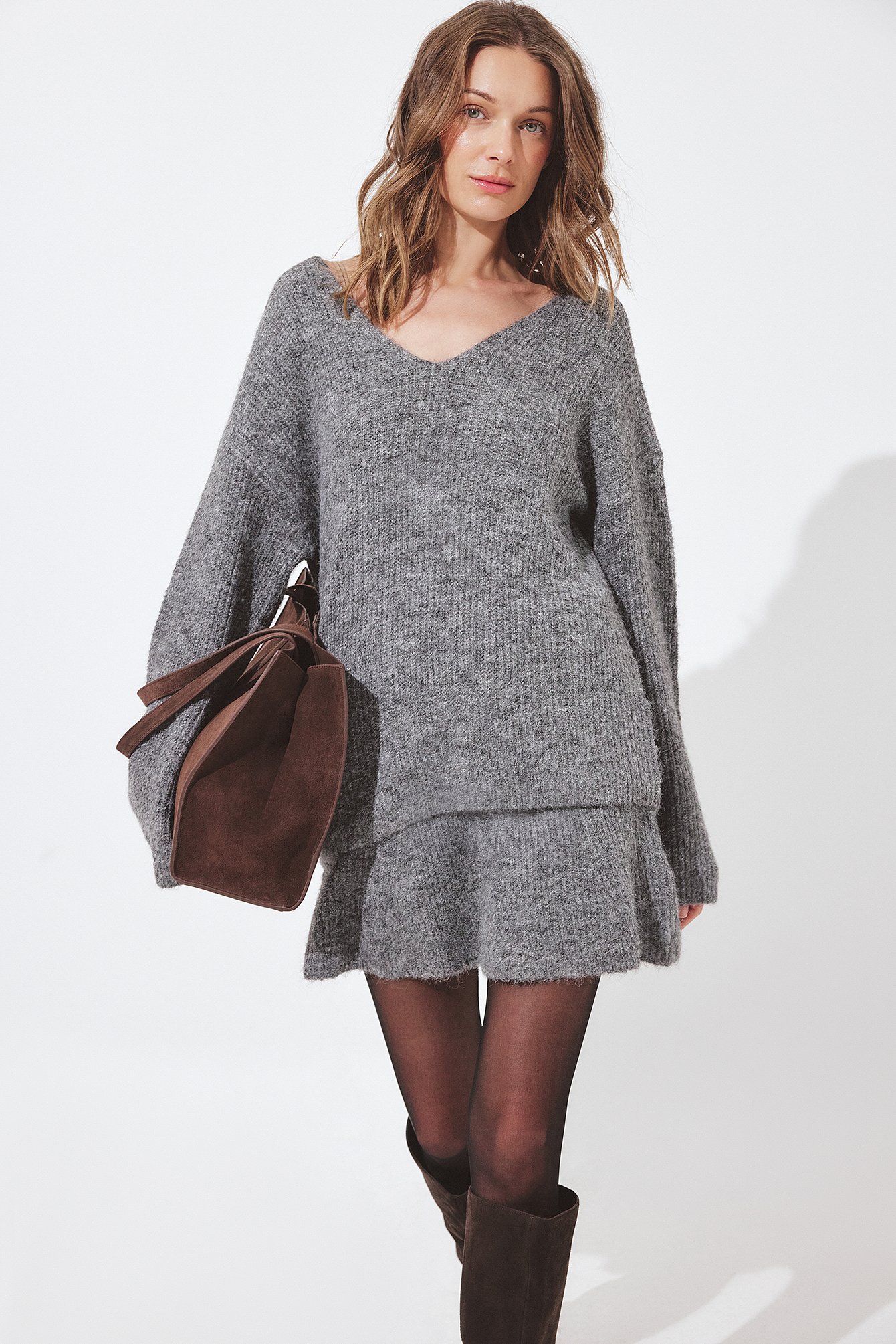 NA-KD Pull en maille à col en V - Pulls - Gris - M (EU 38-40) - NA-KD / NAKD