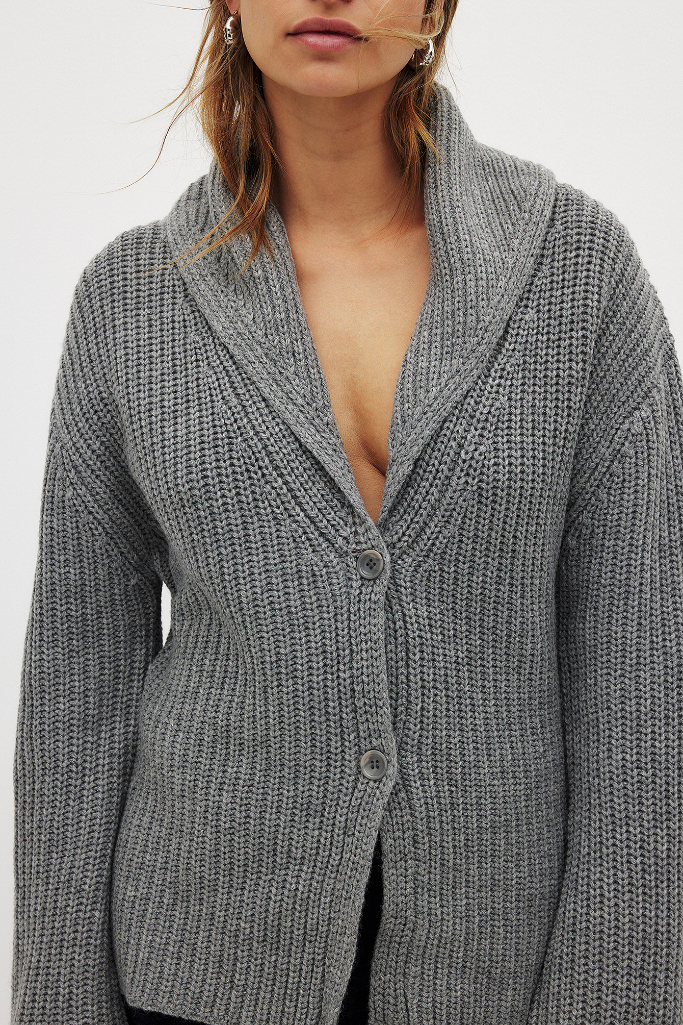 Knitted Wide Collar Cardigan Grey NA-KD - Main Image