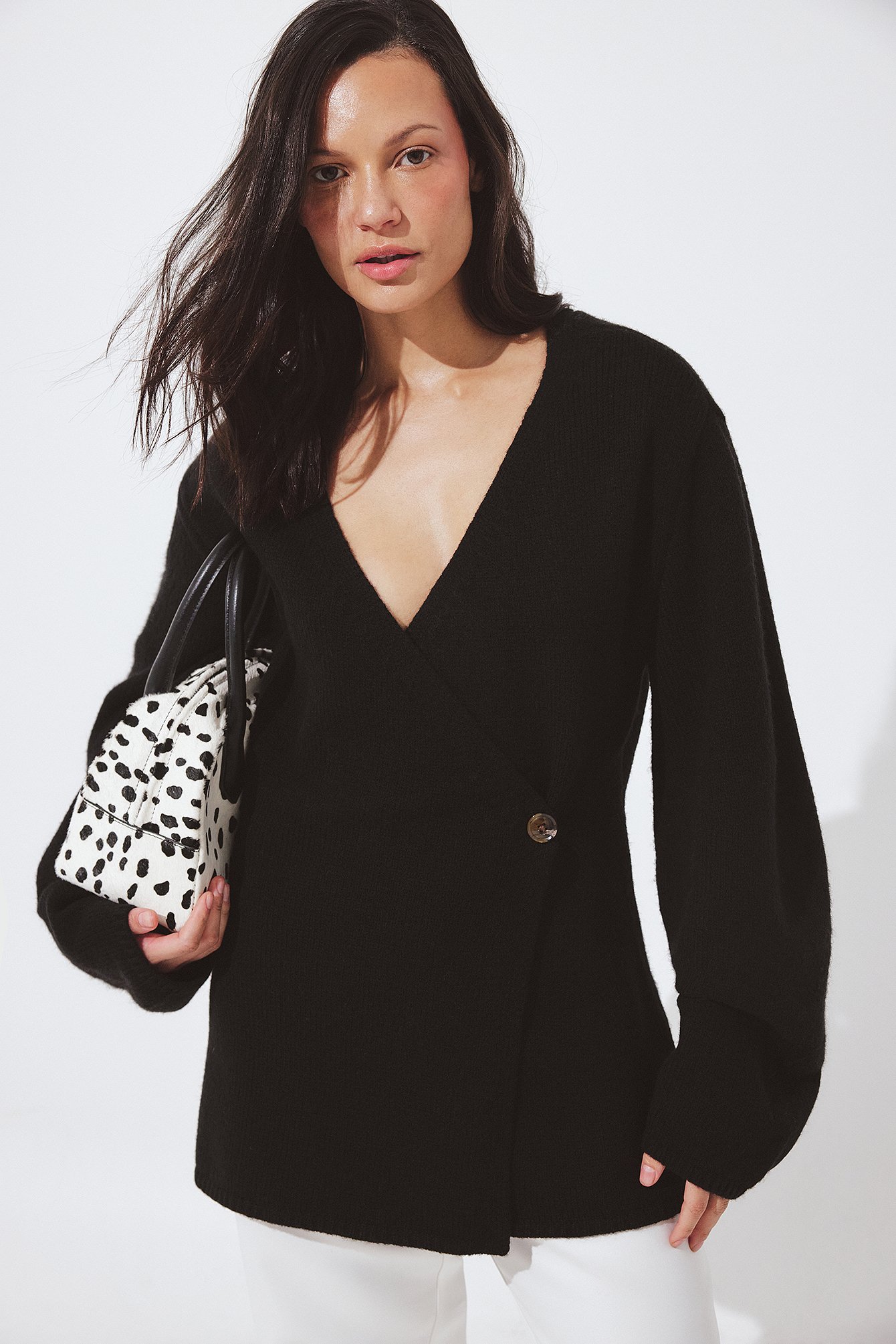 NA-KD Knitted Wool Blend Wrap Cardigan - Cardigans - Black - XS (EU 32) - NA-KD / NAKD