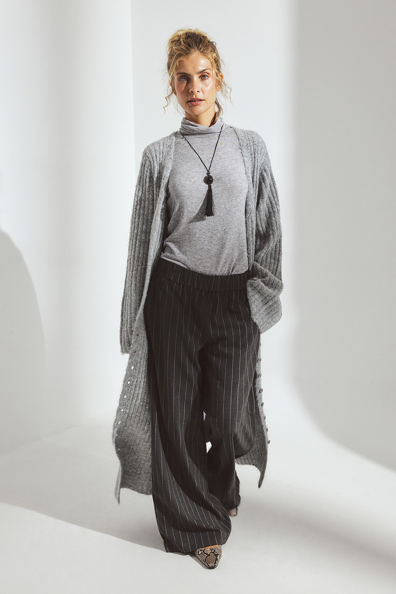 Knitted Wool Blend Cardigan Maxi Dress - Christmas Dresses - Grey - M
