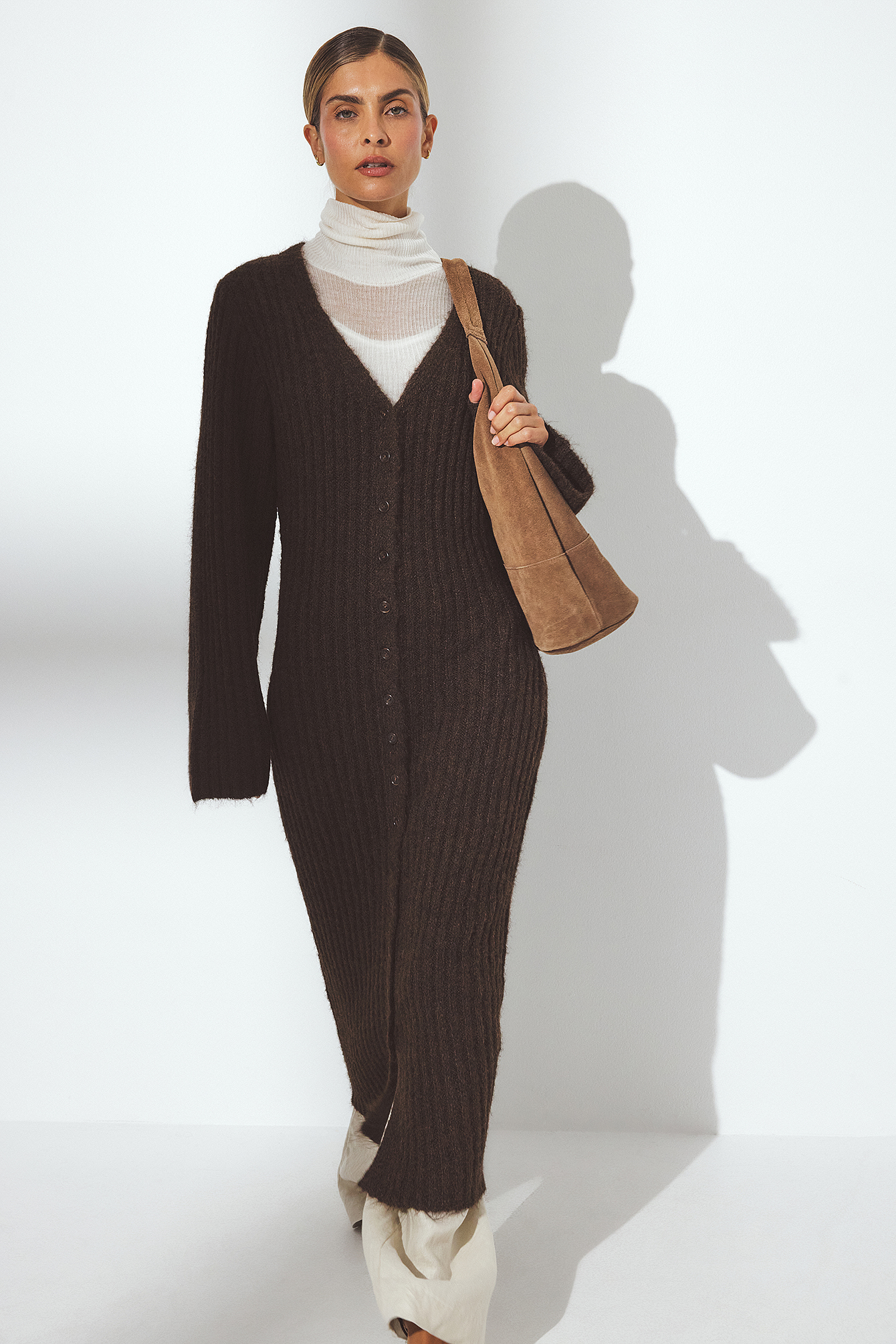 Knitted Wool Blend Cardigan Maxi Dress Brown NA-KD