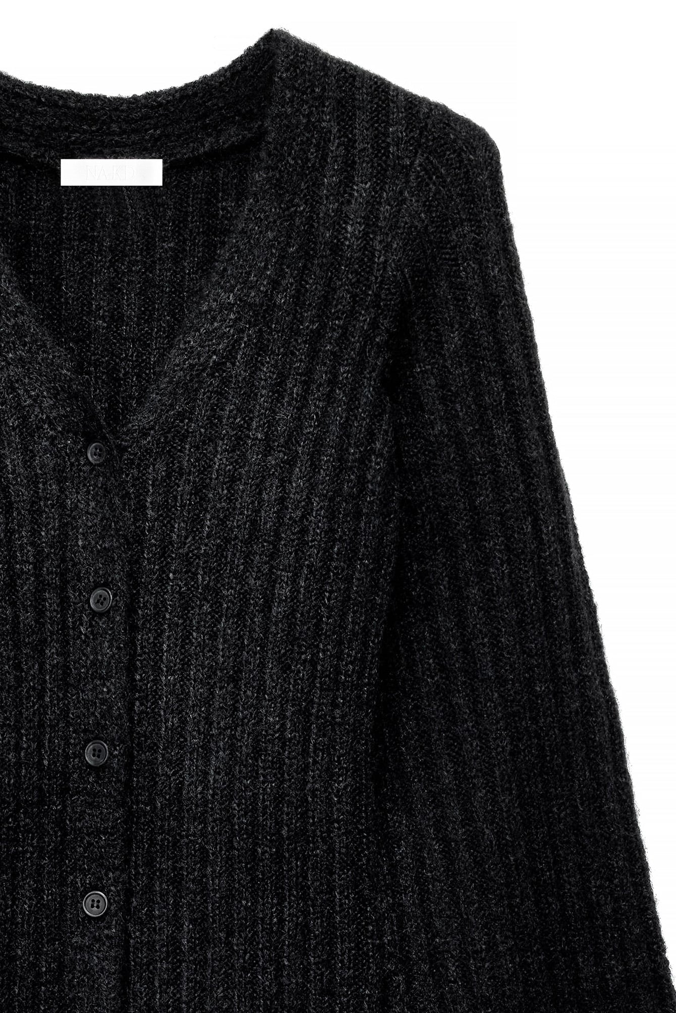 Knitted Sculptural Cardigan Black | NA-KD