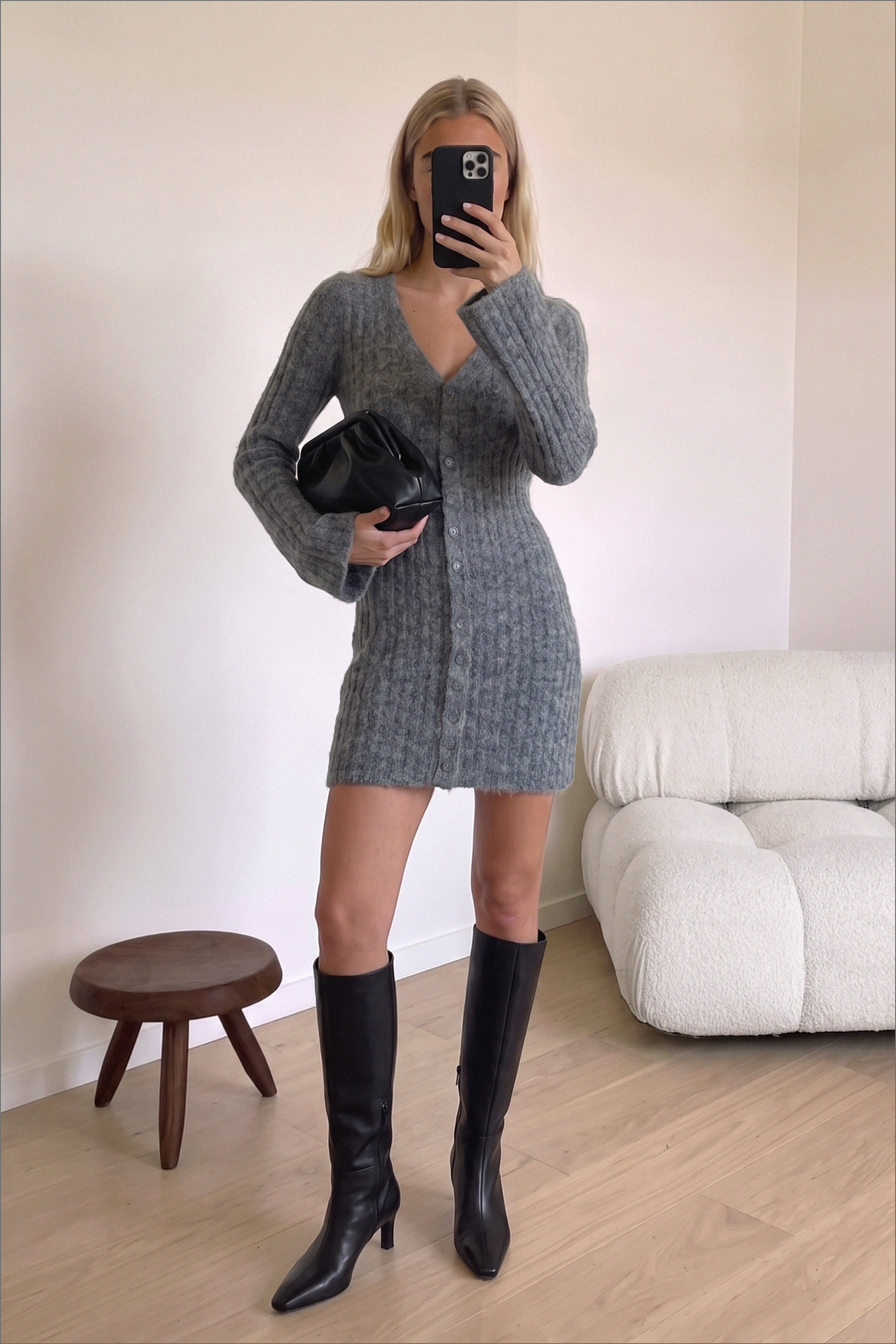 Knitted Wool Blend Cardigan Mini Dress Grey | NA-KD