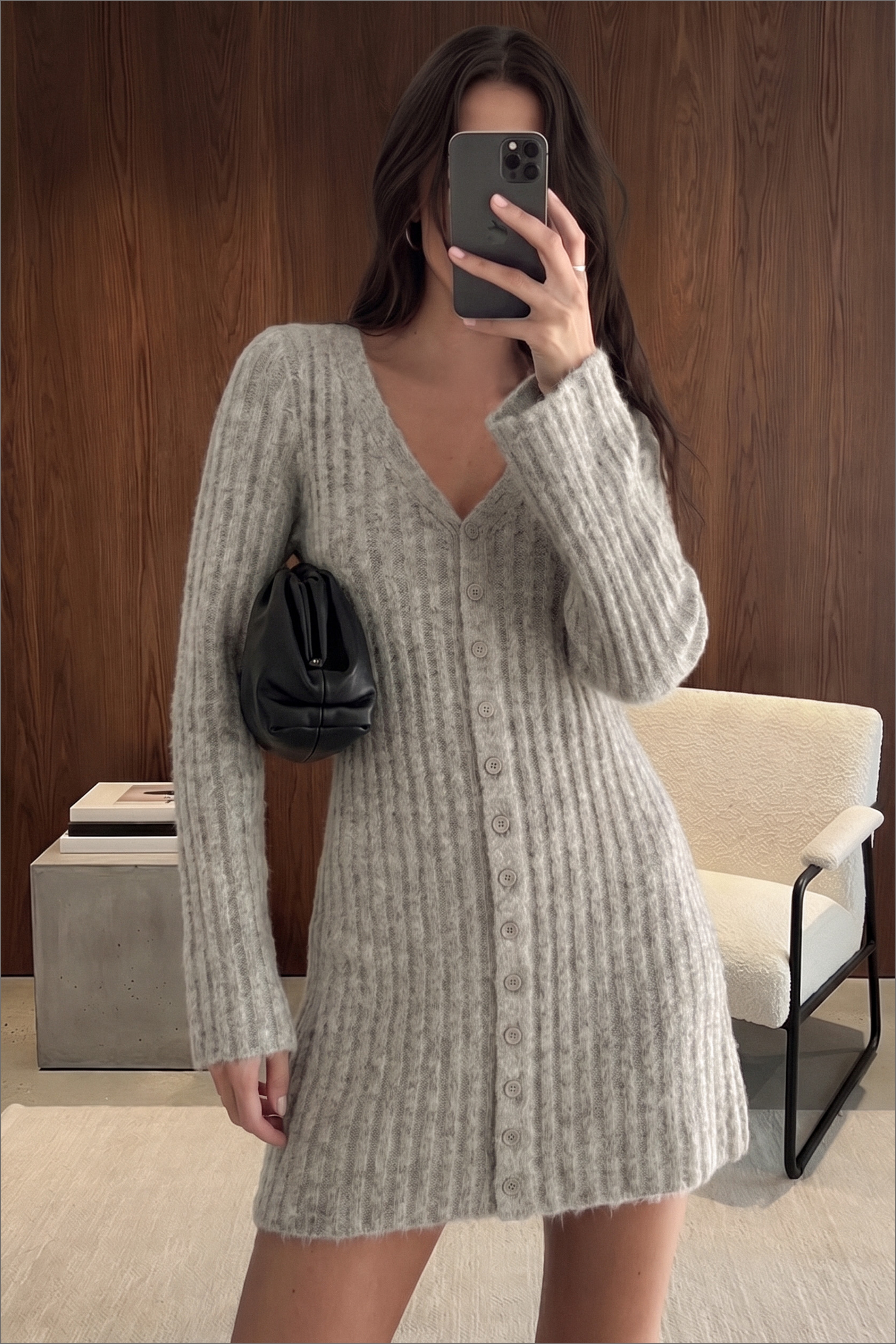 Knitted Wool Blend Cardigan Mini Dress Beige | NA-KD