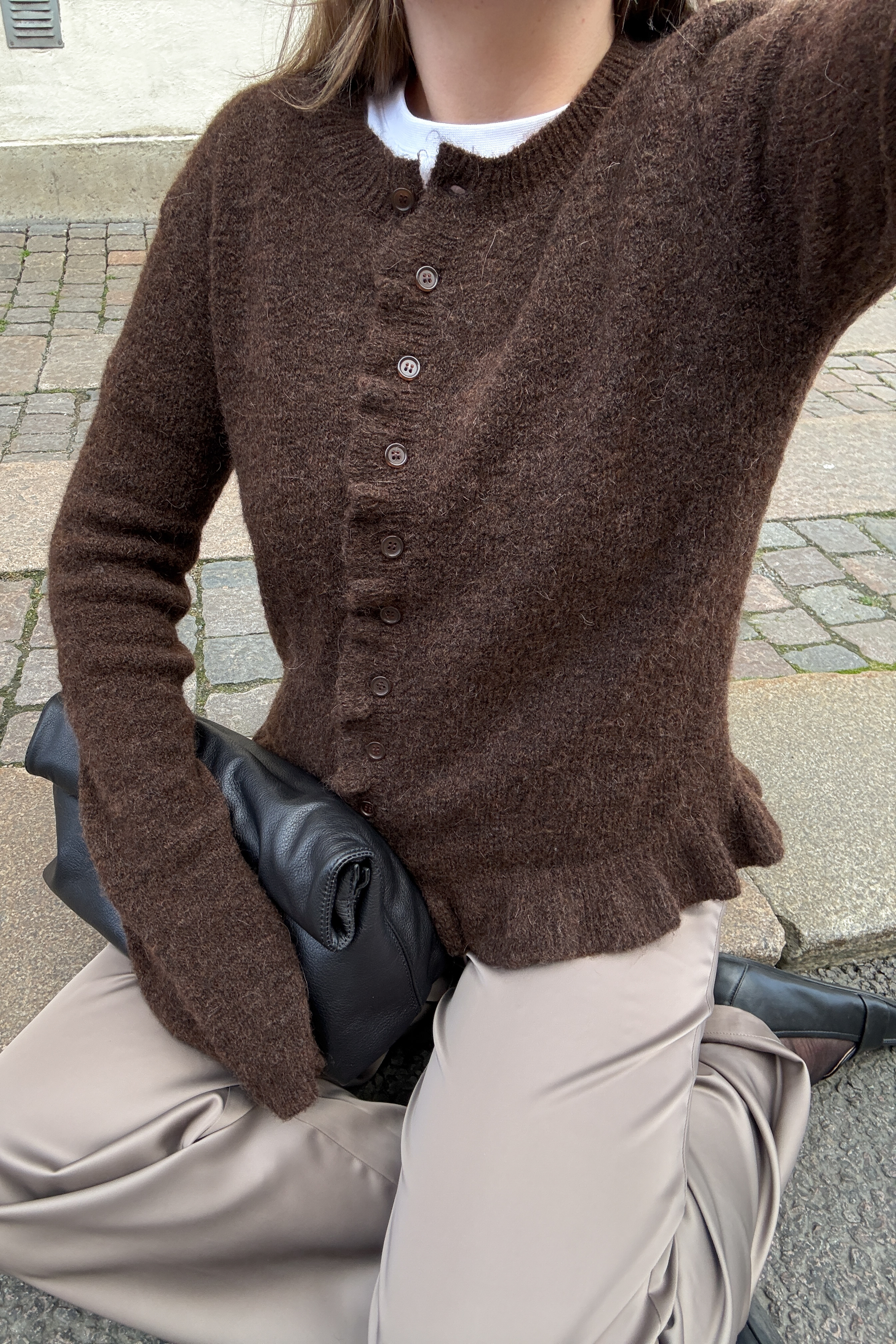 NA-KD Knitted Wool Blend Flounce Cardigan - Cardigans - Brown - S (EU 34-36) - NA-KD / NAKD