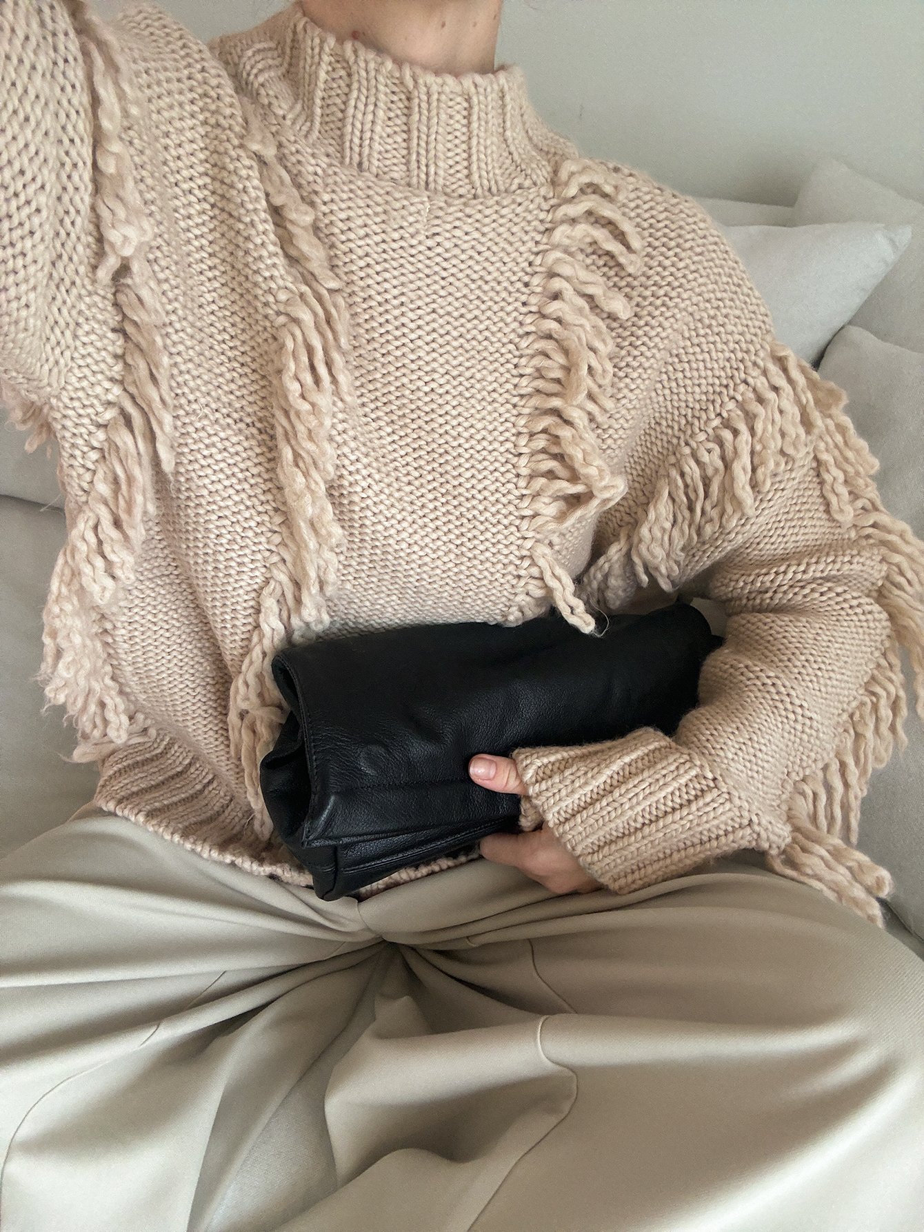 NA-KD Gebreide trui van wolmix met logoloop - Oversized Truien - Beige - S - NA-KD / NAKD