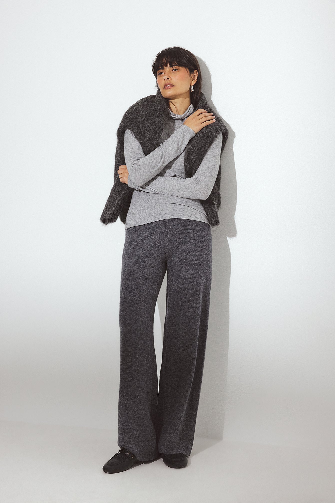 NA-KD Knitted Wool Blend Trousers - Knitted Pants - Grey - XS (EU 32) - NA-KD / NAKD