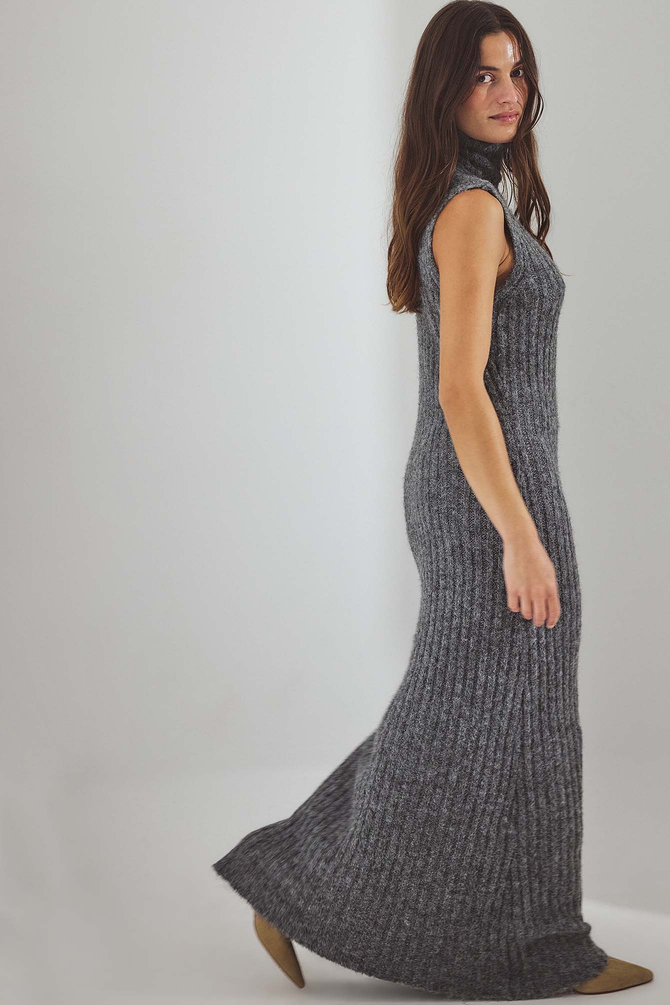 french grey nichelle knit maxi dress Few Moda | Nicole Our signature TOTEME cable knitwear is reimagined as a long slim dress stitch fix exclusive French Grey