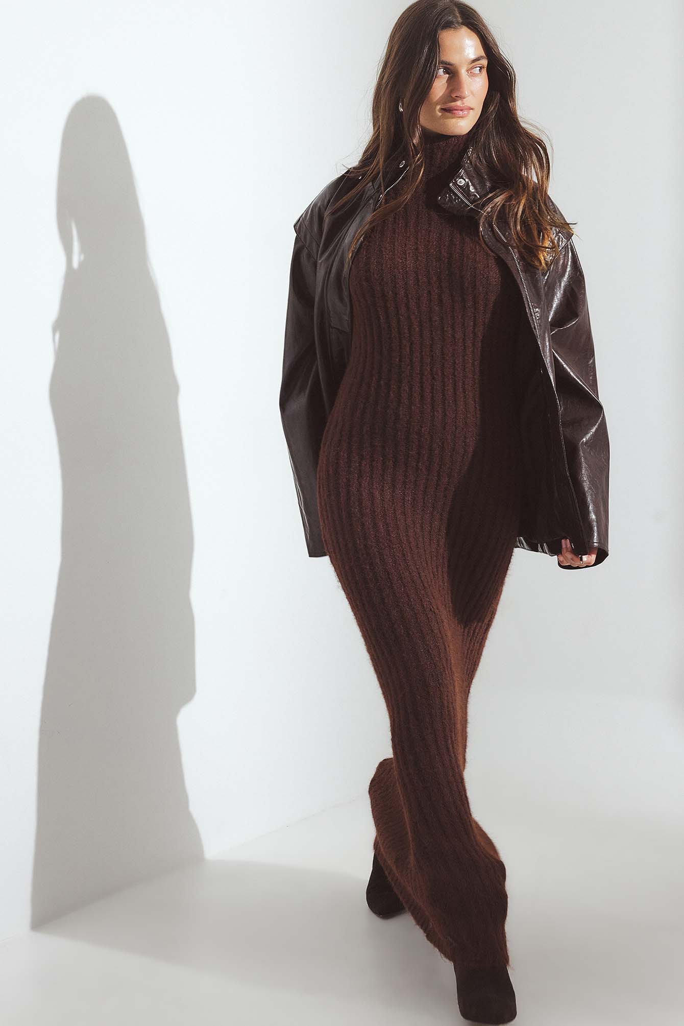 Knitted Wool Blend Turtleneck Maxi Dress - Fall Dresses - Brown - S Knitted Wool Blend Turtleneck Maxi Dress - Fall Dresses - Brown - S