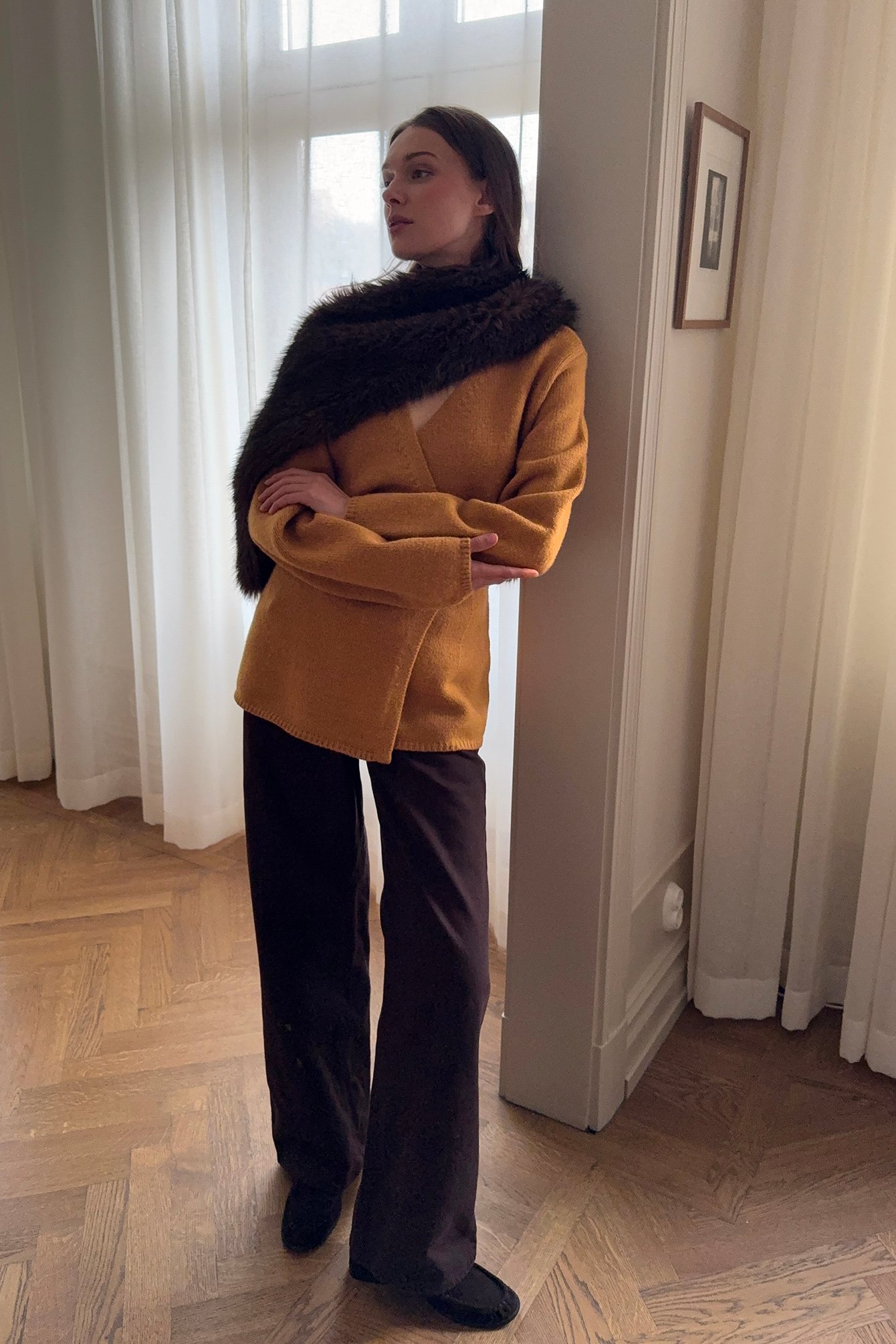 NA-KD Knitted Wool Blend Wrap Cardigan - Cardigans - Brown - XS (EU 32) - NA-KD / NAKD